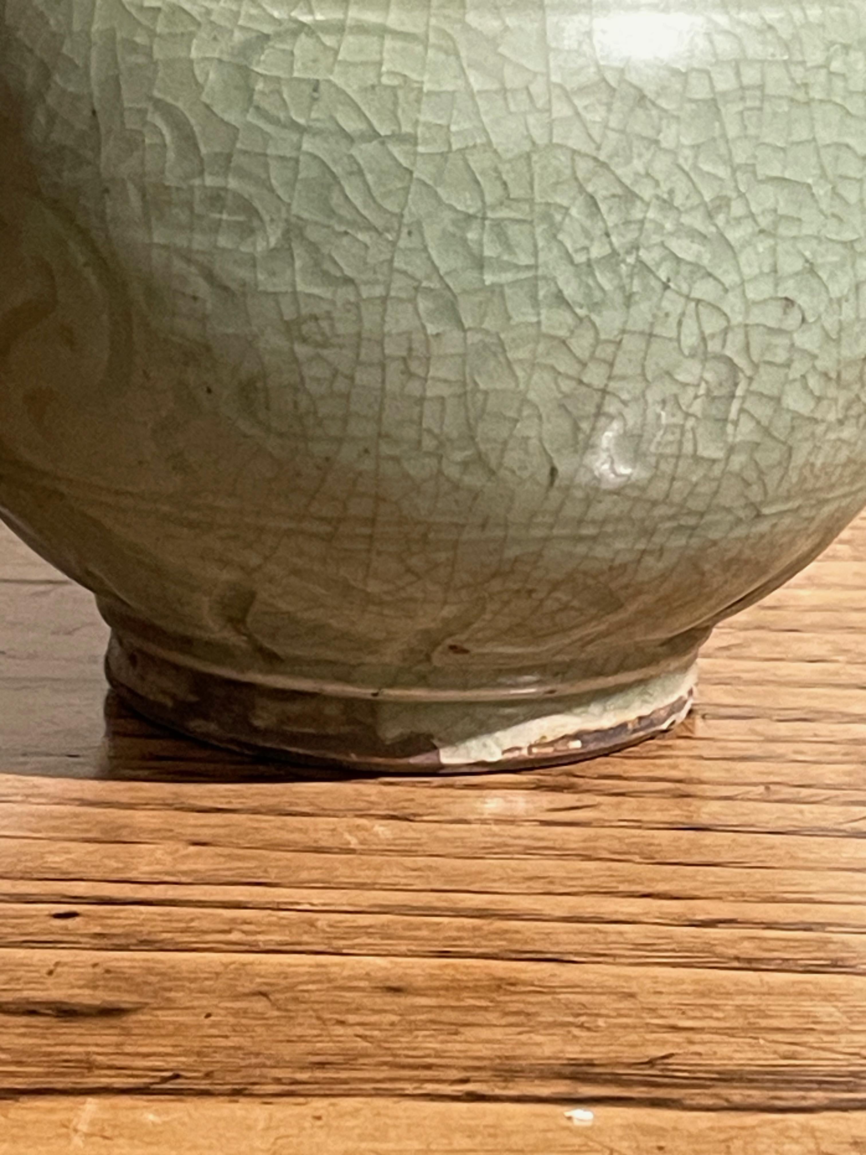 Pale Celedon Decorative Patterned Rounded Base Vase, China, Contemporary In New Condition For Sale In New York, NY