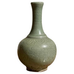 Pale Celedon Decorative Patterned Rounded Base Vase, China, Contemporary