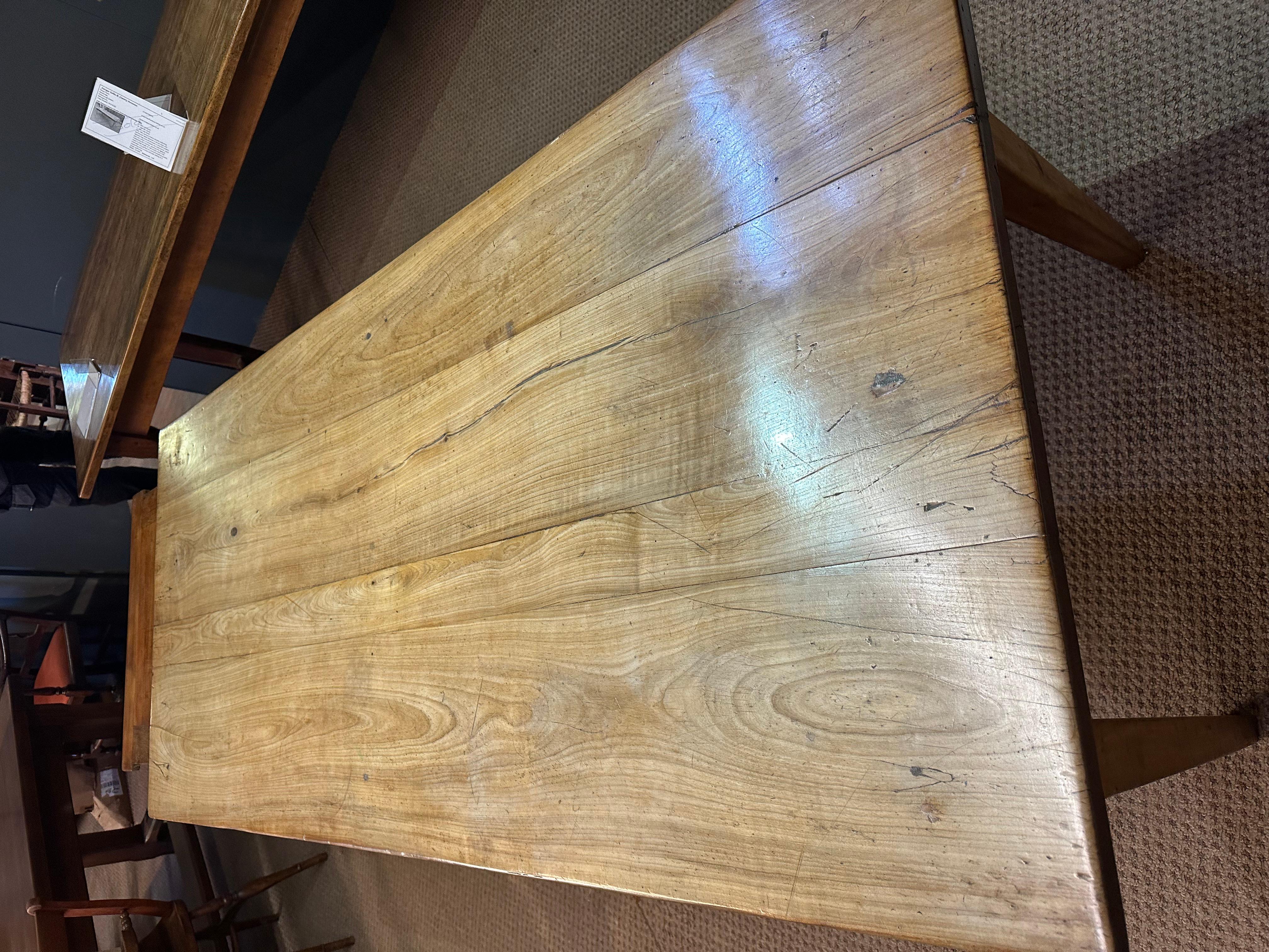 French Provincial Pale Cherry farmhouse table with bread slide For Sale