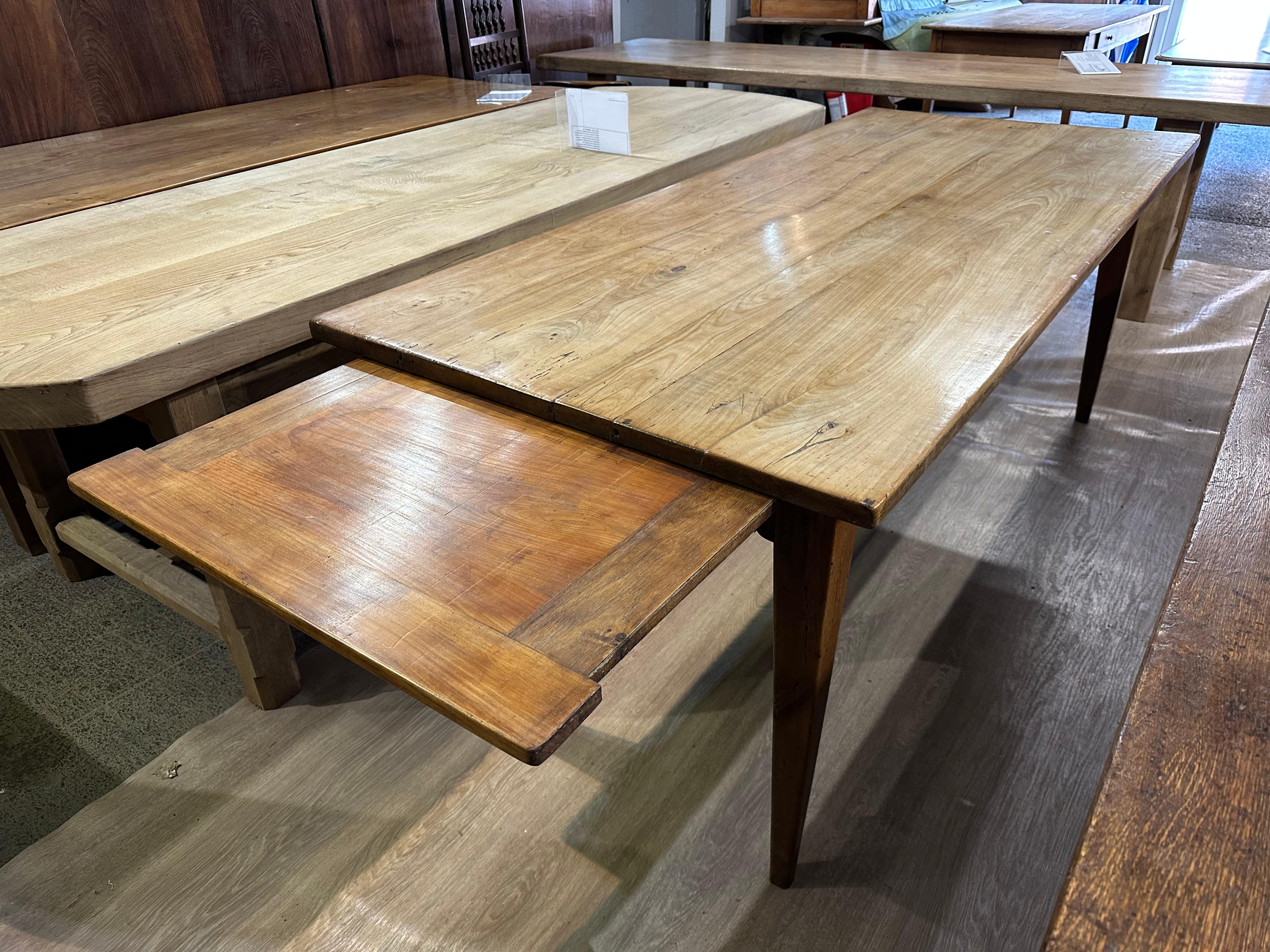 Hand-Crafted Pale Cherry farmhouse table with bread slide For Sale