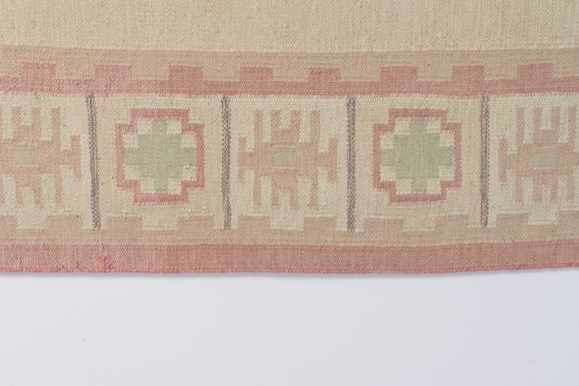 Wool Pale Cream and Pink Kilim For Sale