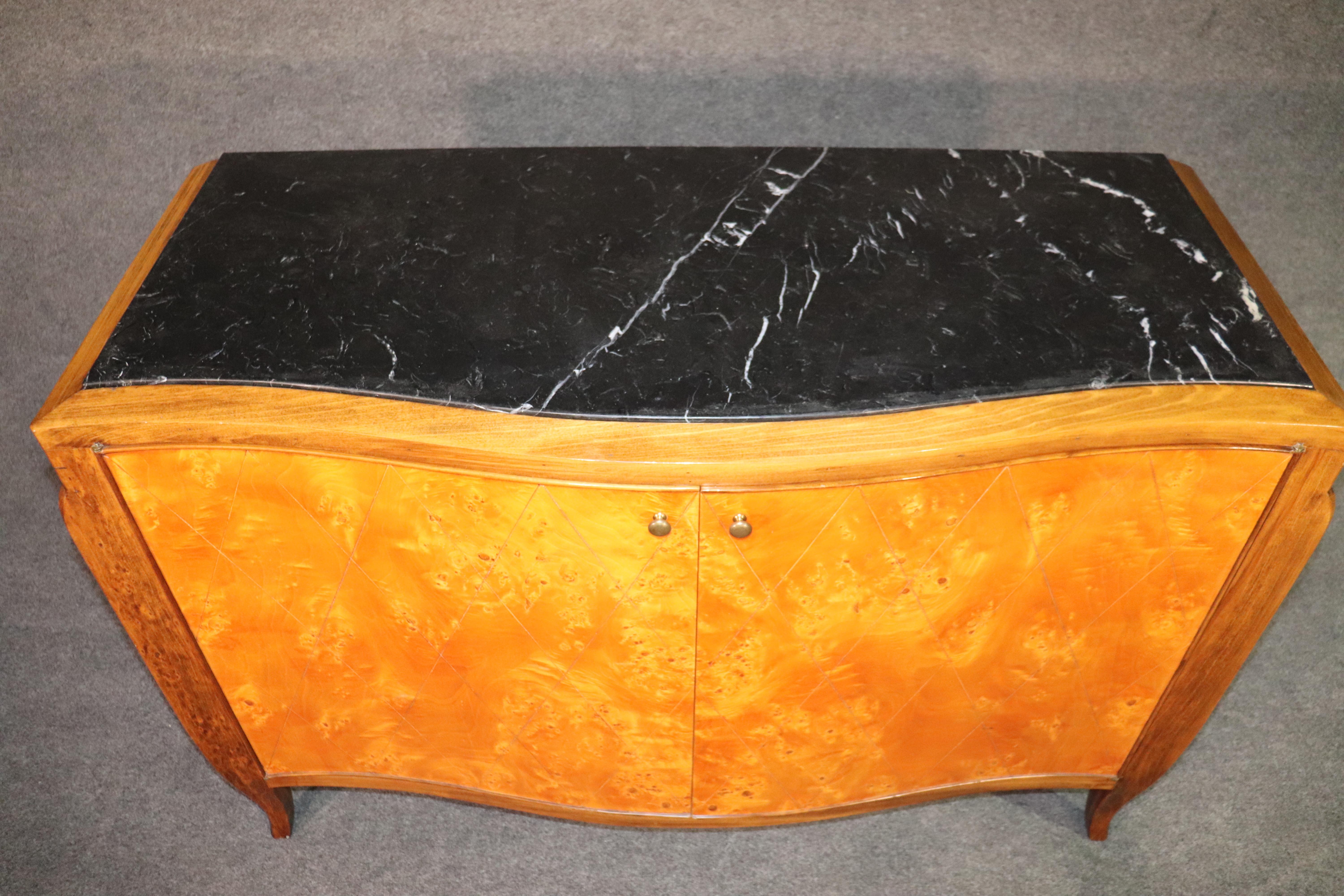 Pale Flame Birch French Art Deco Style Marble Top Sideboard Buffet Server 5
