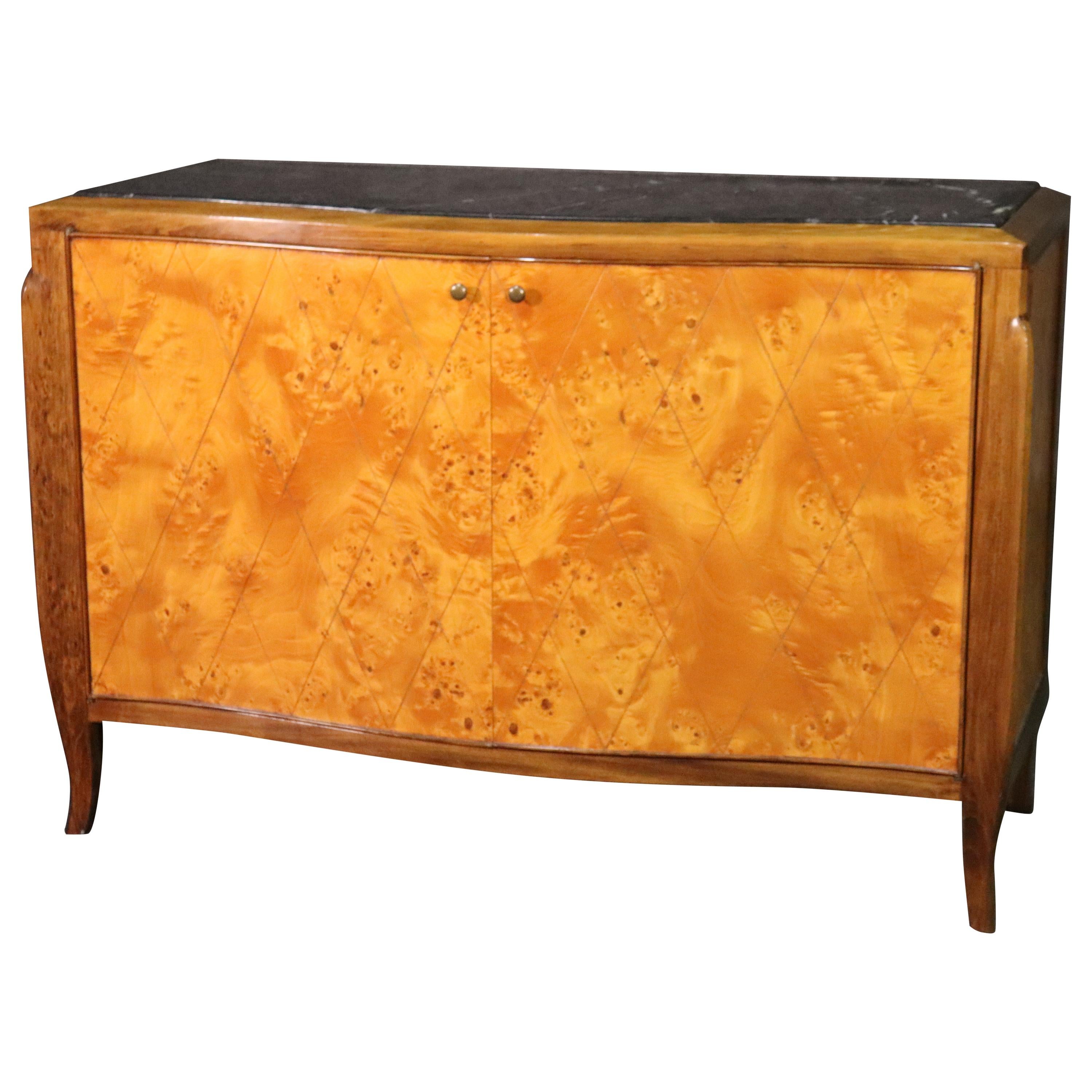 Pale Flame Birch French Art Deco Style Marble Top Sideboard Buffet Server
