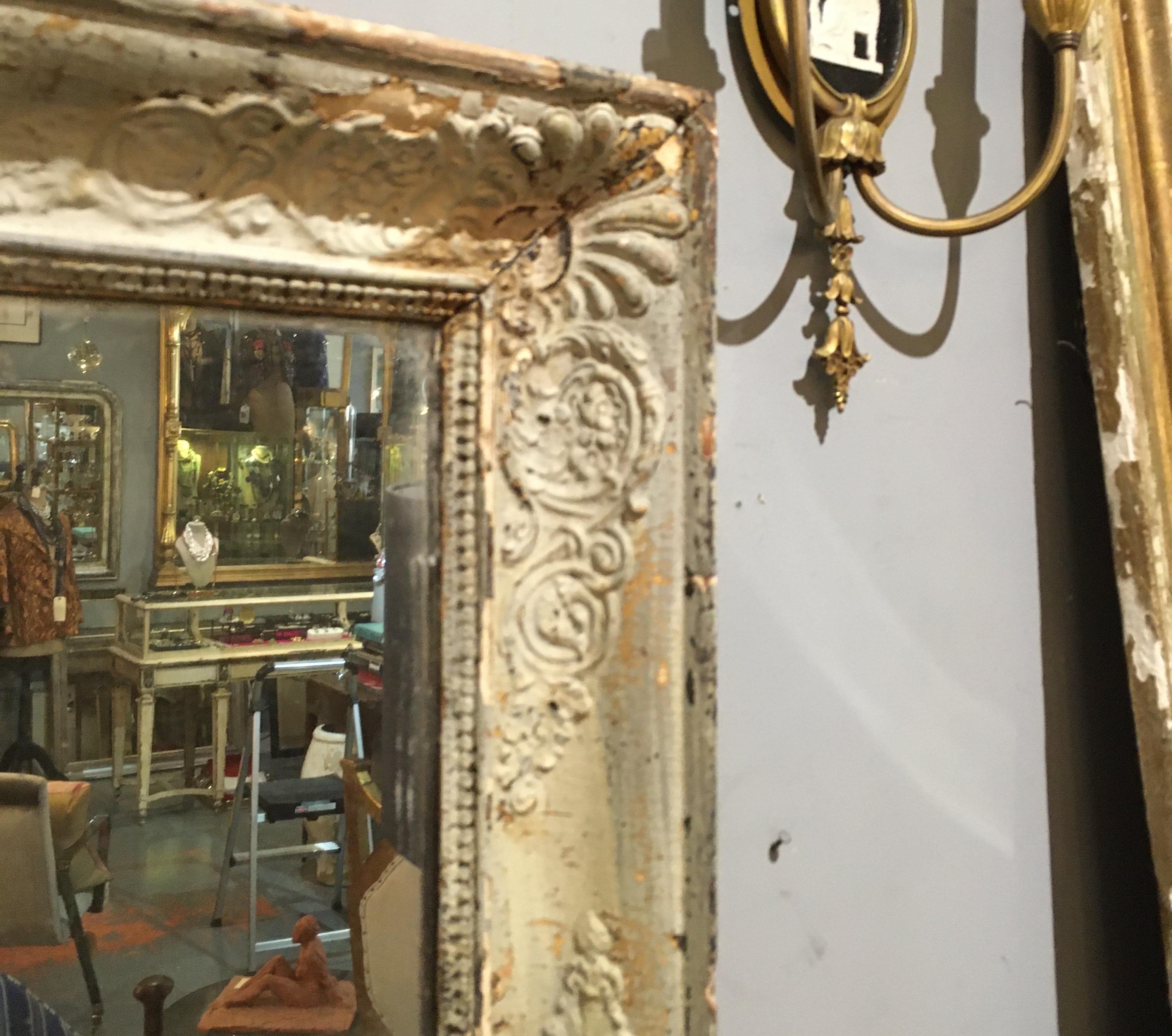19th Century Pale French Green/Cream Frame Mirror