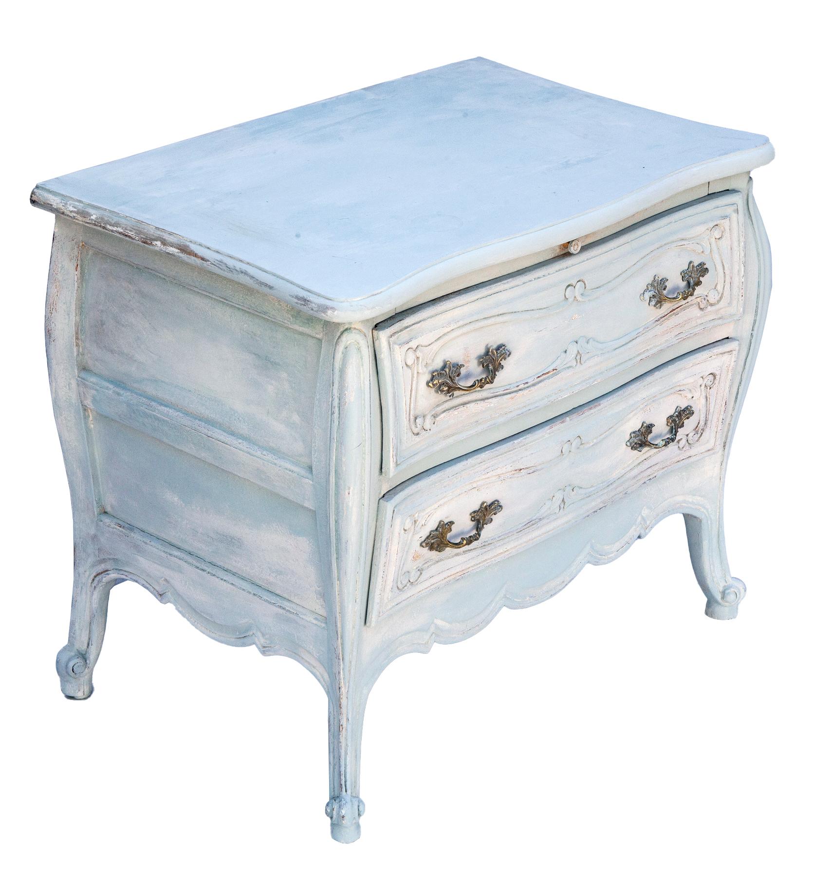 Carved Pale French Provincial Commode with Two Spacious Drawers For Sale
