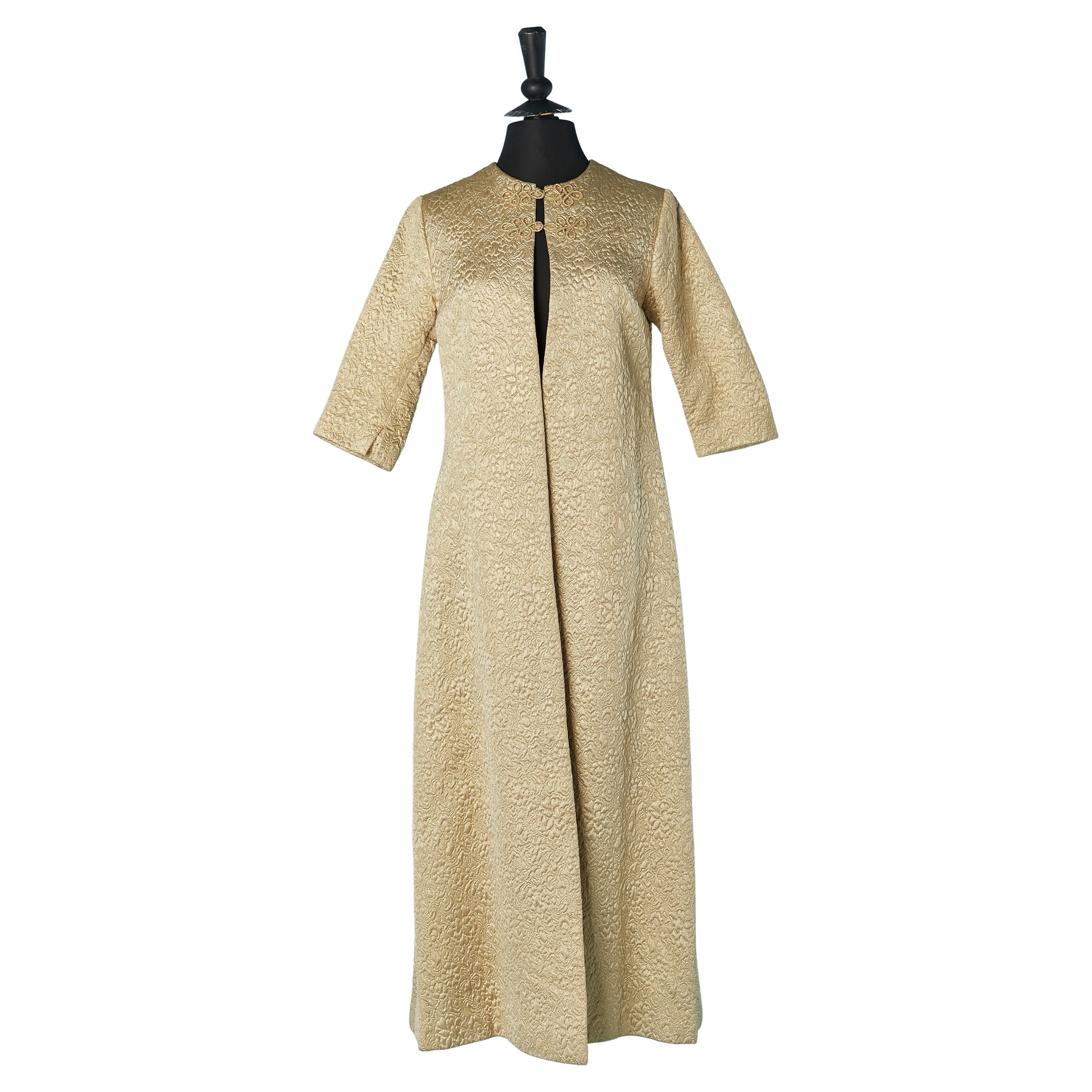 Pale gold brocade evening coat CHRISTIAN DIOR Circa 1960's For Sale