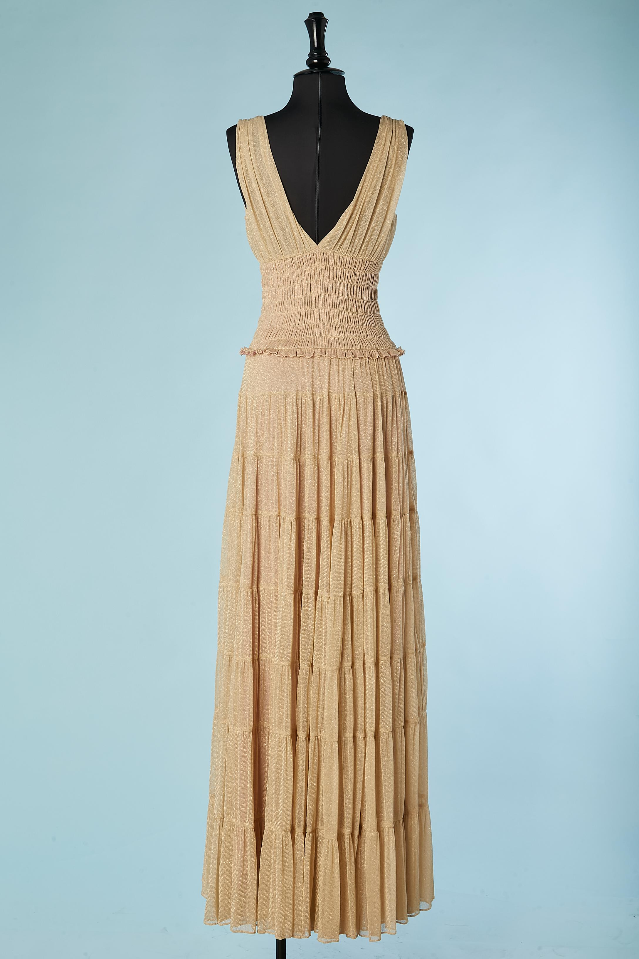 Pale gold jersey lurex evening dress with ruffles Carlo Pignatelli  For Sale 1