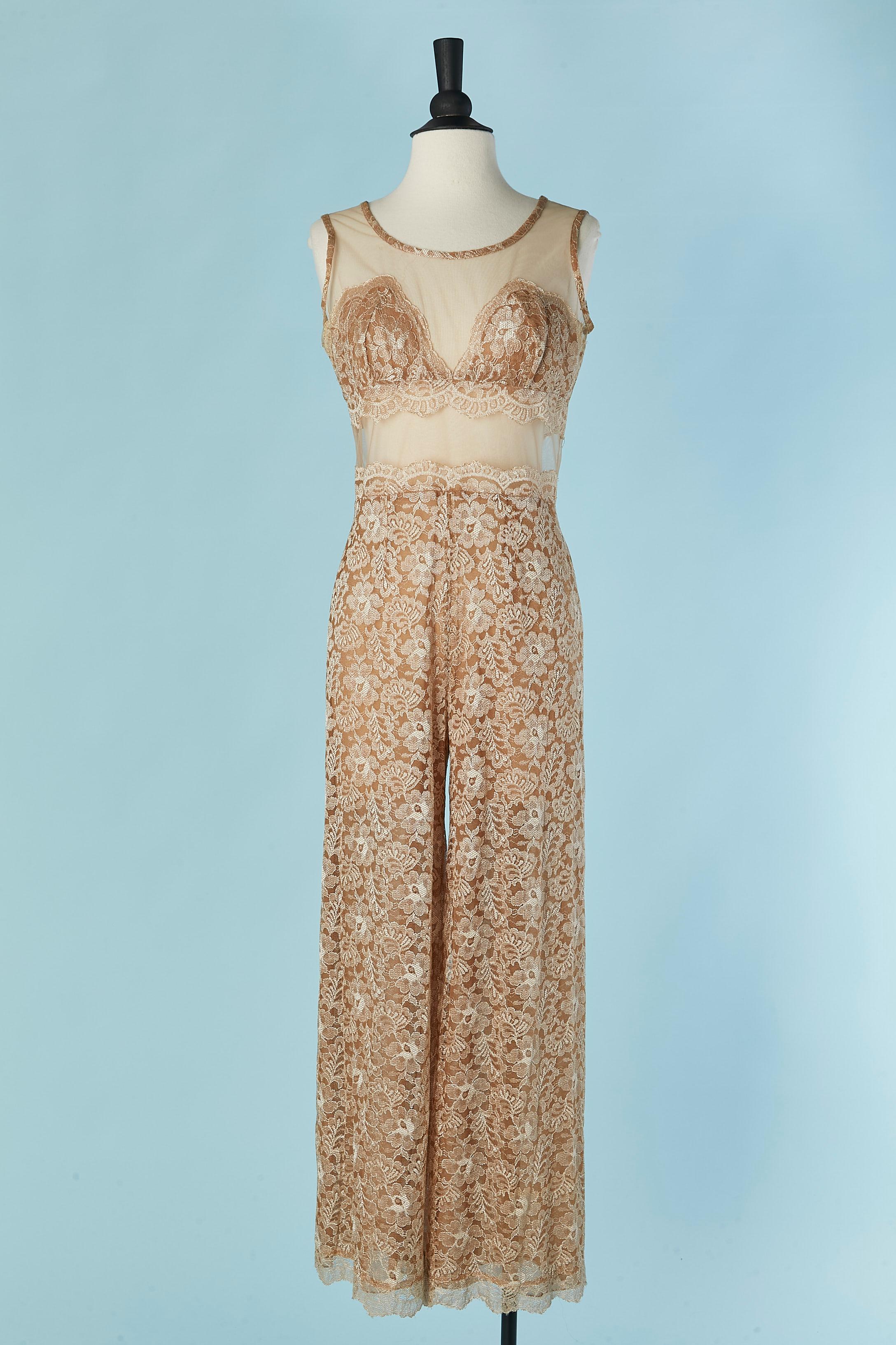 Pale gold lace boléro and jumpsuit ensemble JIKY Monte-Carlo For Sale 5