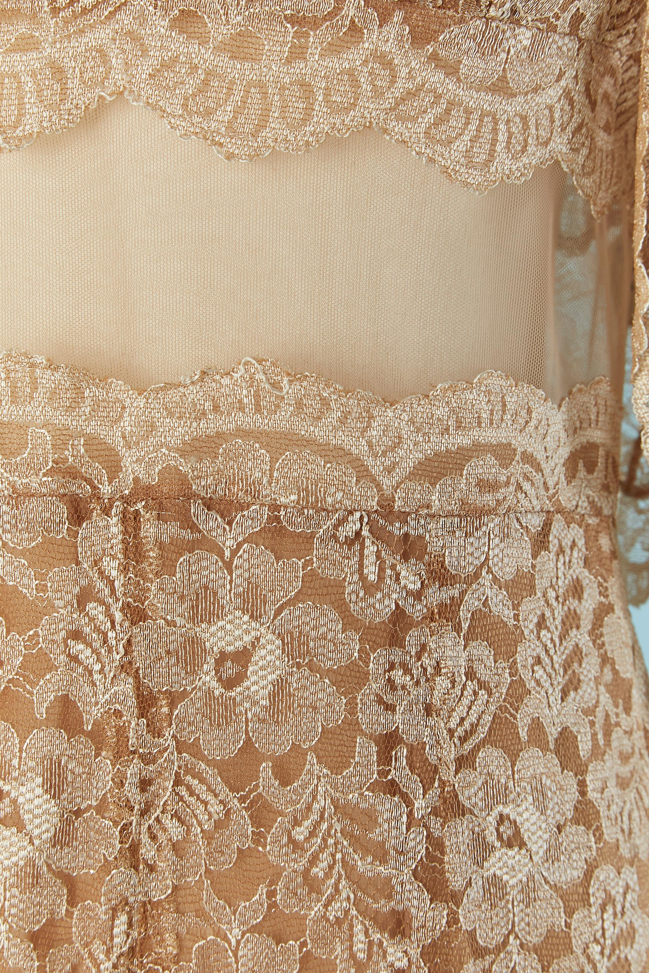 Brown Pale gold lace boléro and jumpsuit ensemble JIKY Monte-Carlo For Sale