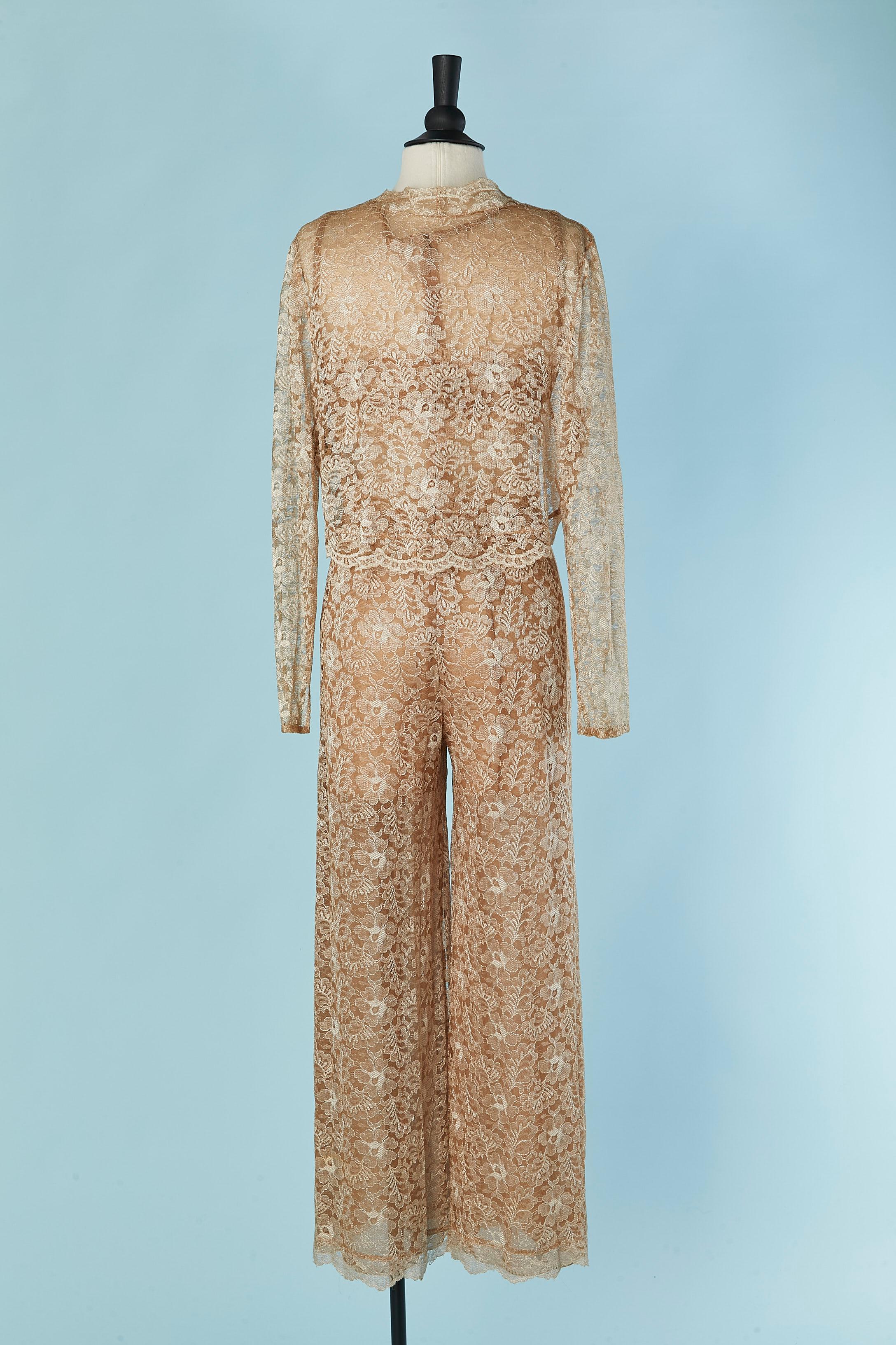 Pale gold lace boléro and jumpsuit ensemble JIKY Monte-Carlo For Sale 1