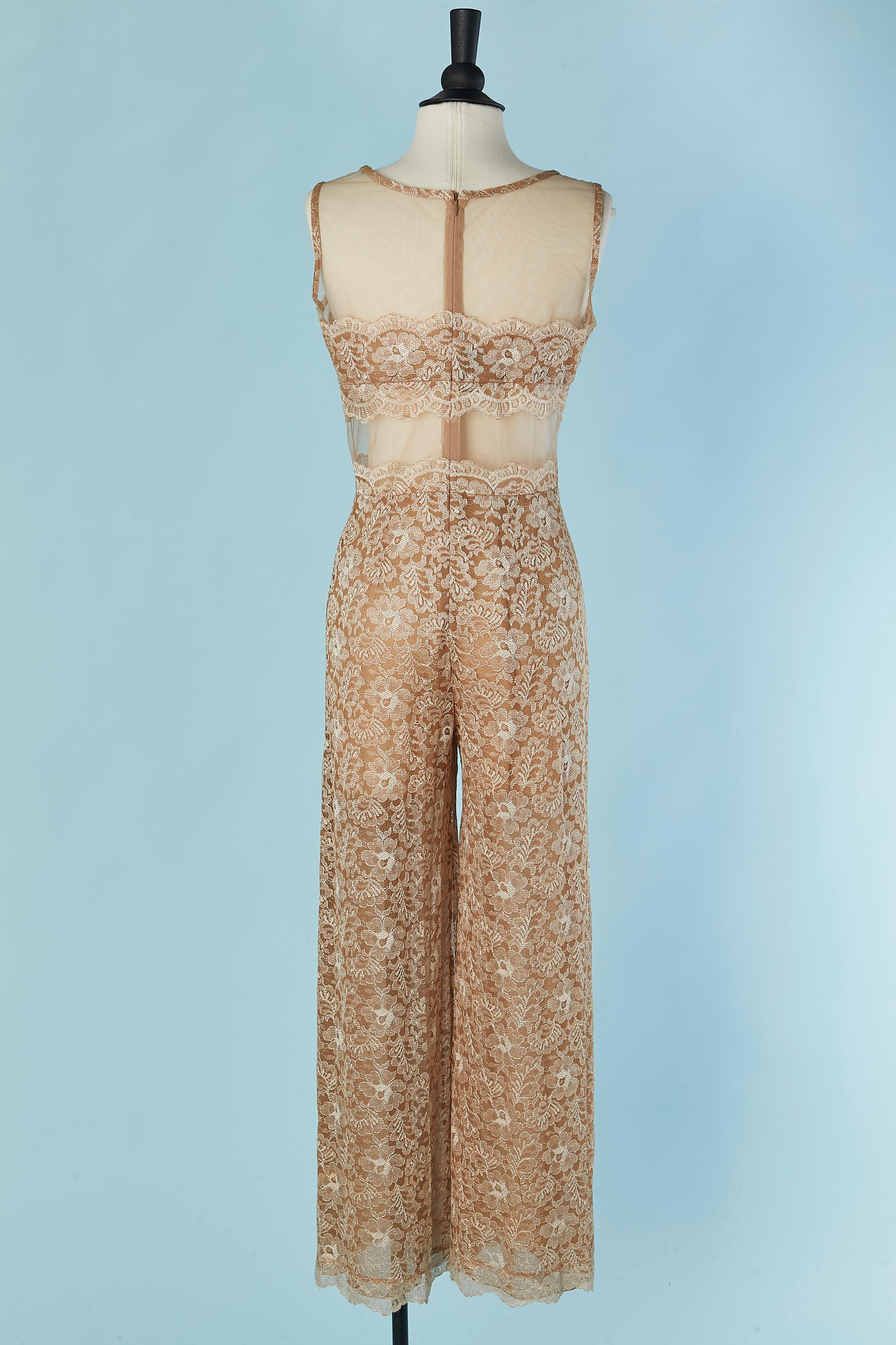 Pale gold lace boléro and jumpsuit ensemble JIKY Monte-Carlo For Sale 3