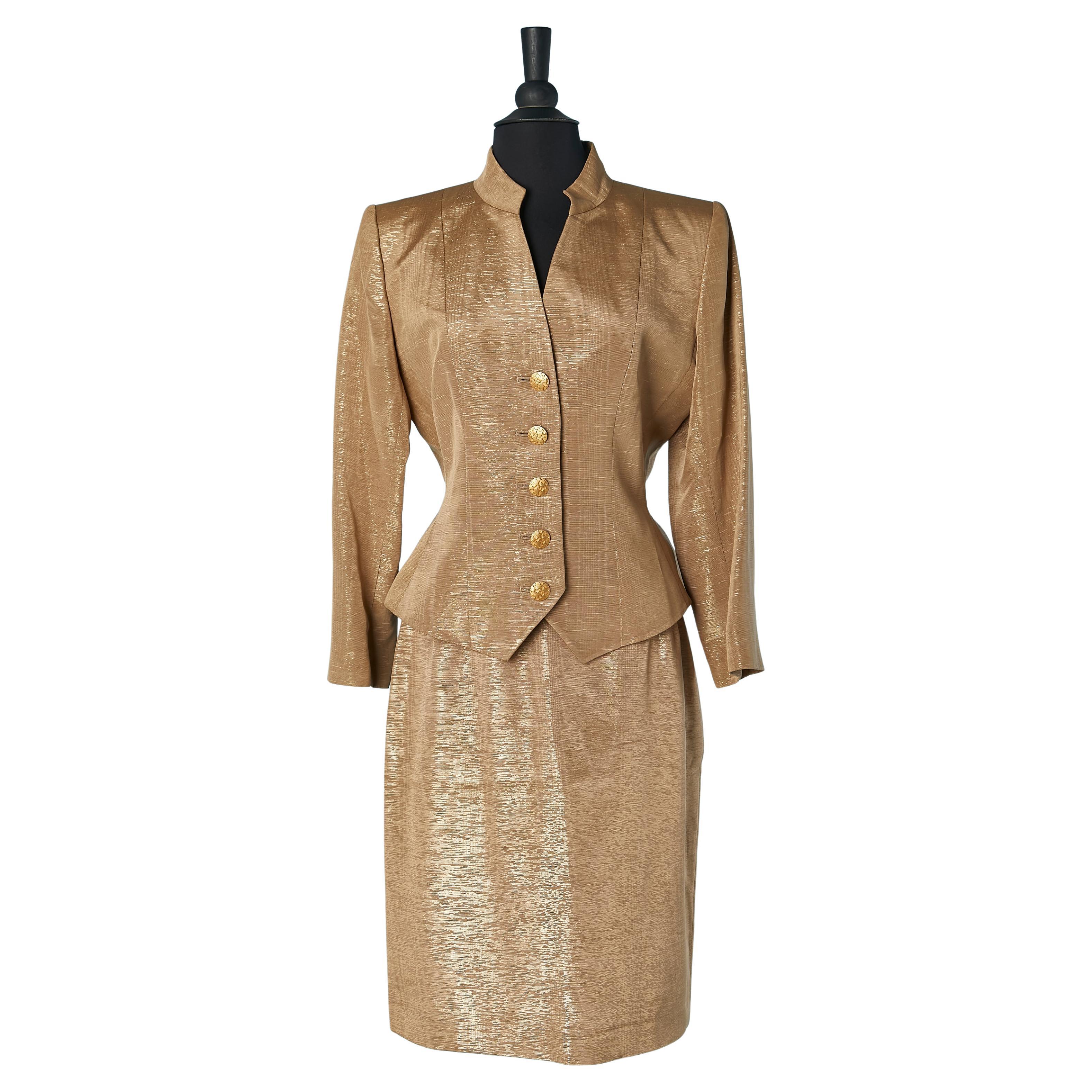 Pale gold lurex skirt-suit YVES SAINT LAURENT ENCORE FW1995 en vente