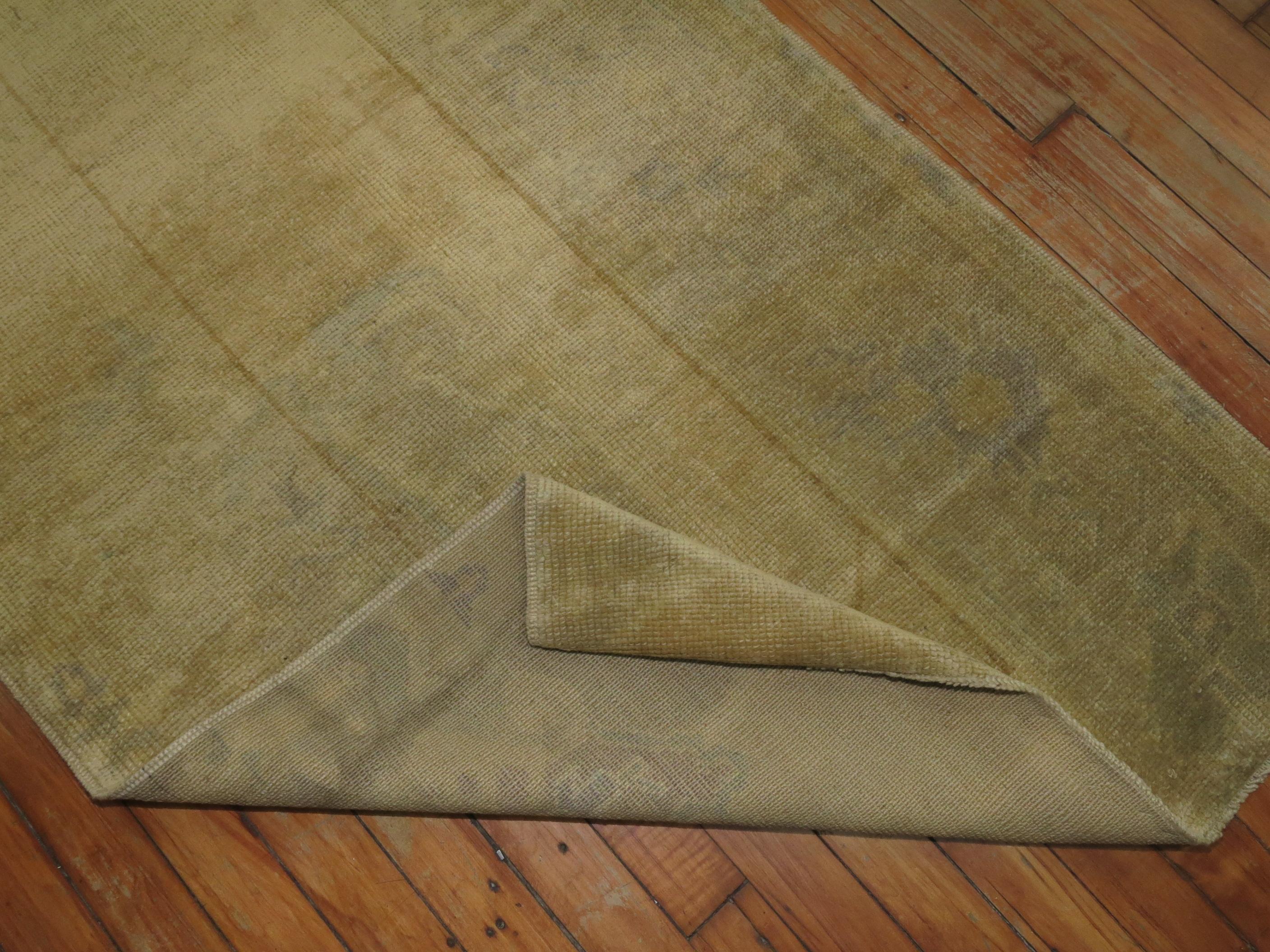 Hand-Knotted Pale Gold Turkish Oushak Runner For Sale