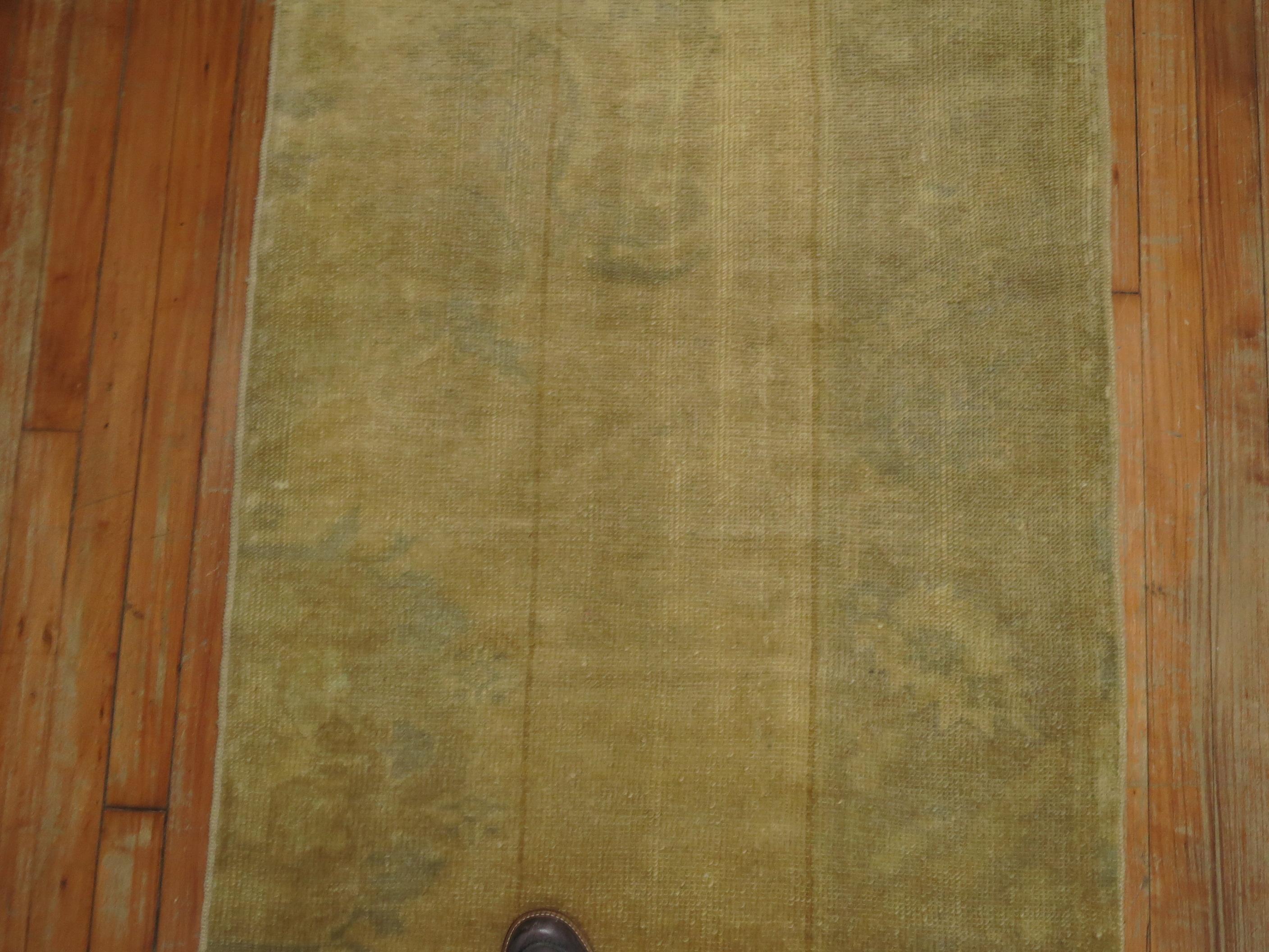 Pale Gold Turkish Oushak Runner In Good Condition For Sale In New York, NY