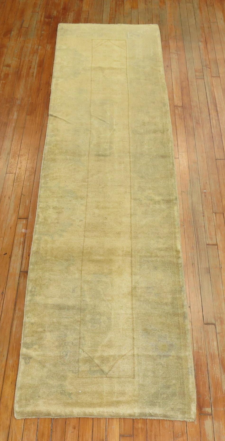 Wool Pale Gold Turkish Oushak Runner For Sale