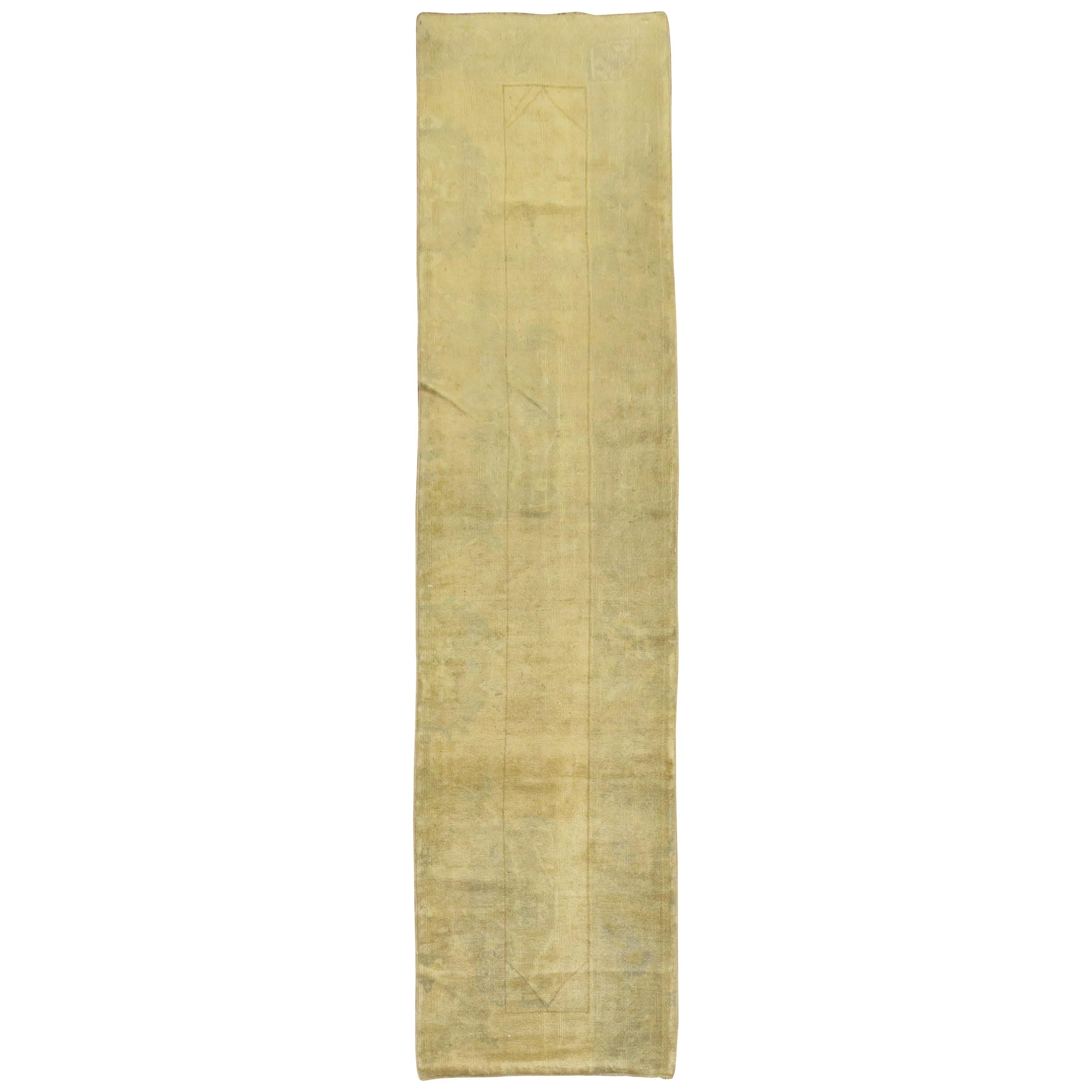 Pale Gold Turkish Oushak Runner For Sale