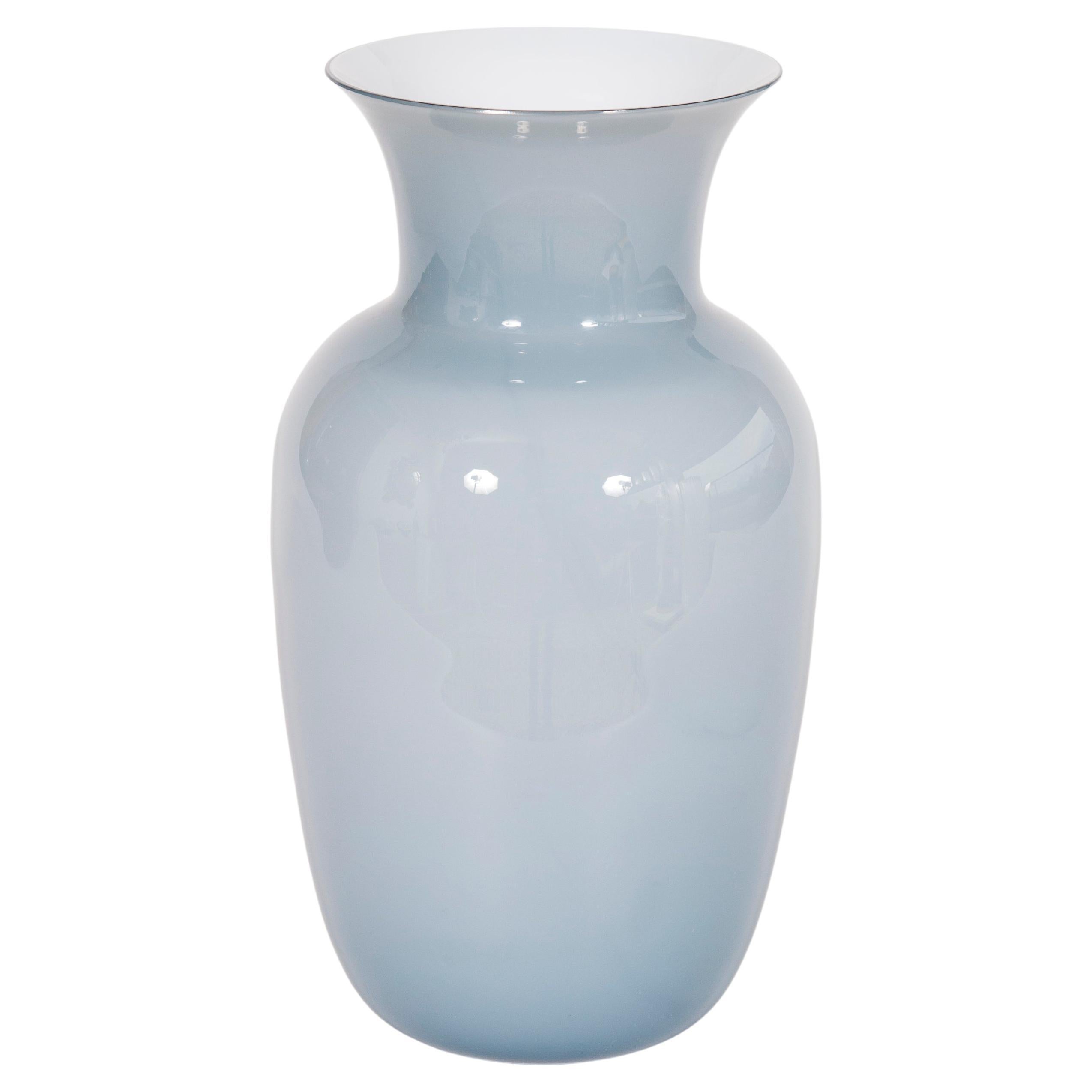 Pale Gray Cased Murano Glass Vase by Giovanni Dalla Fina, Italy, Circa 1980
