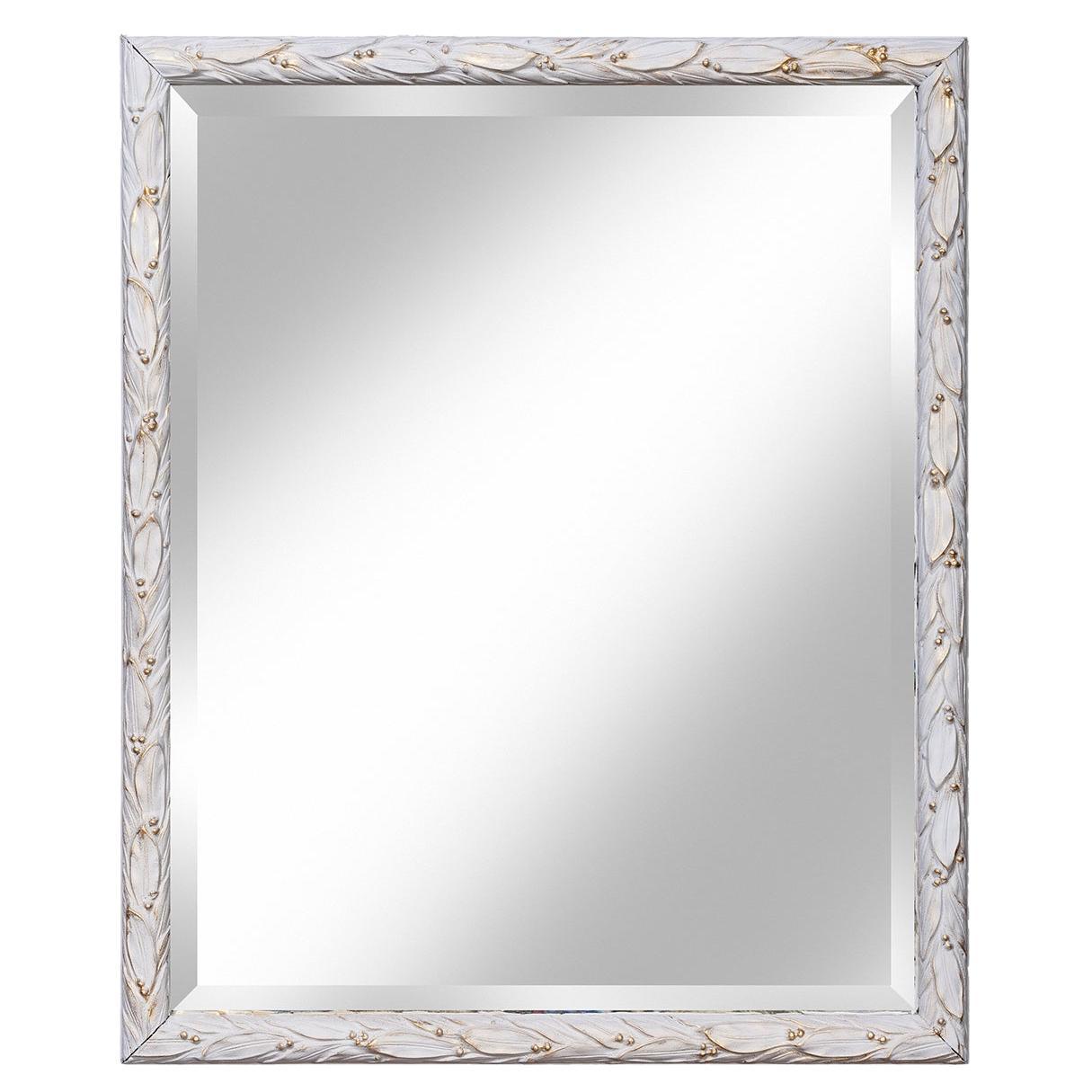 Pale Gray Ivory Italian Hand Painted Beveled Mirror For Sale