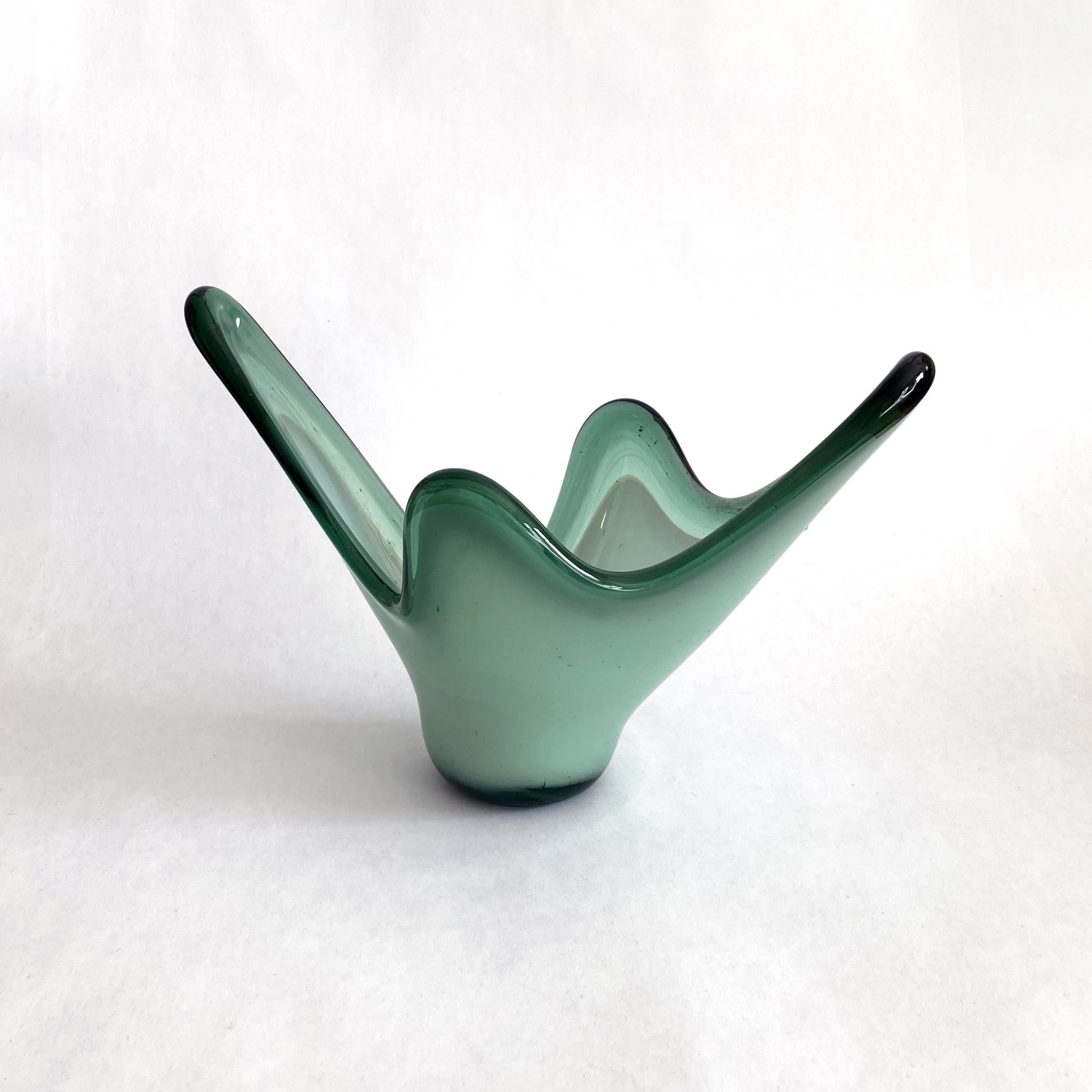 Mid-Century Modern Pale Green Abstract Murano Style Bowl Centerpiece