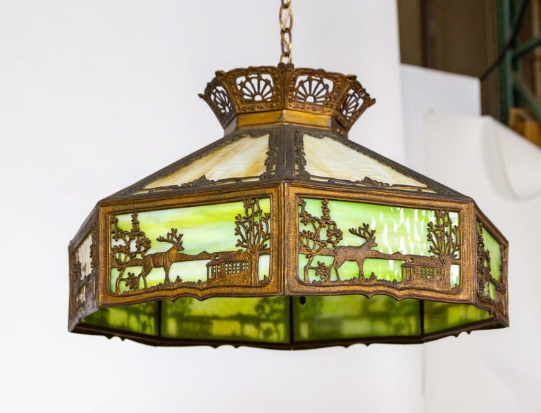 Slag Glass Antique Stained Glass Hanging Lamps Rare Arts Crafts