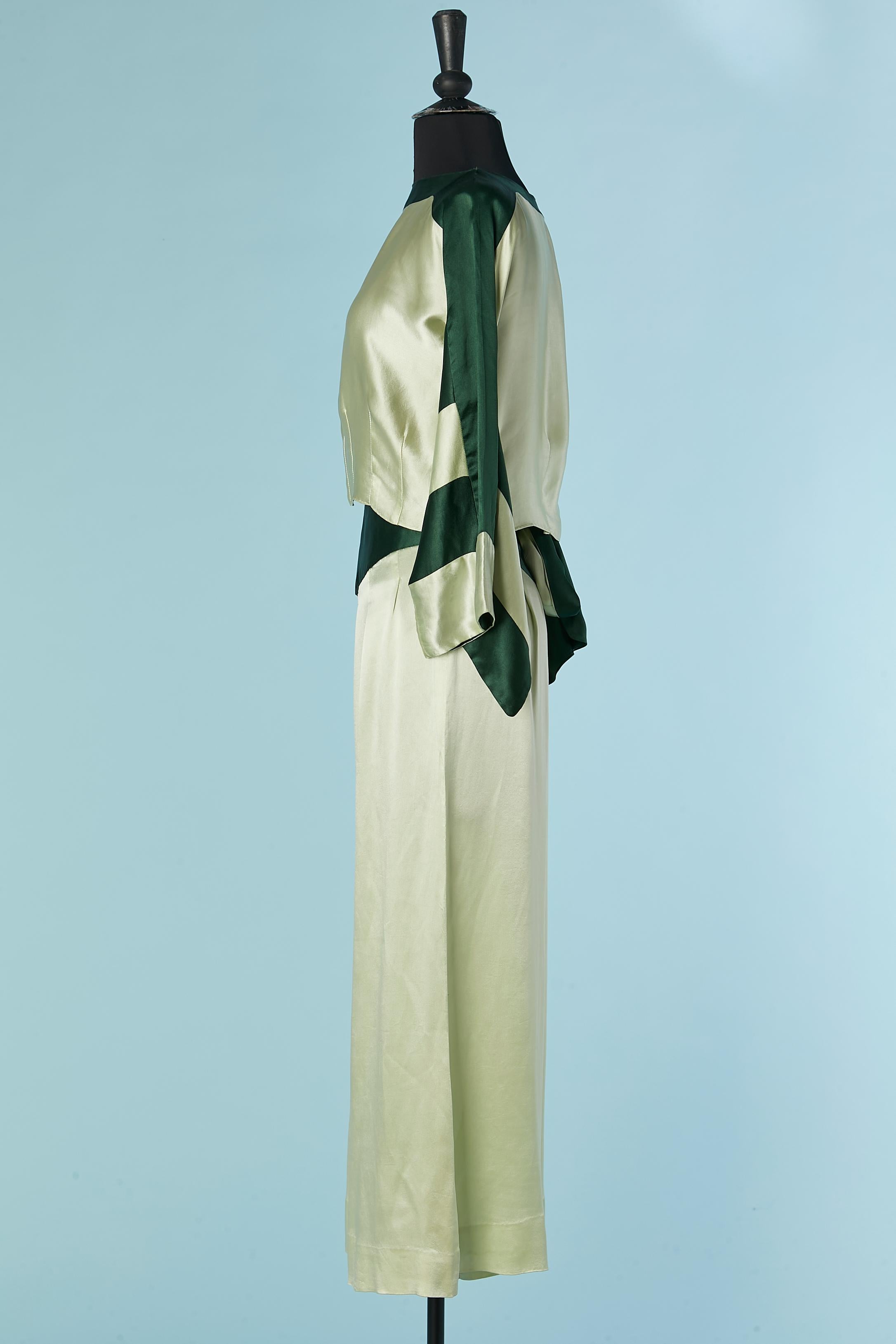 Pale green and forest green silk satin pyjamas Chez Suzanne Circa 1930's 1