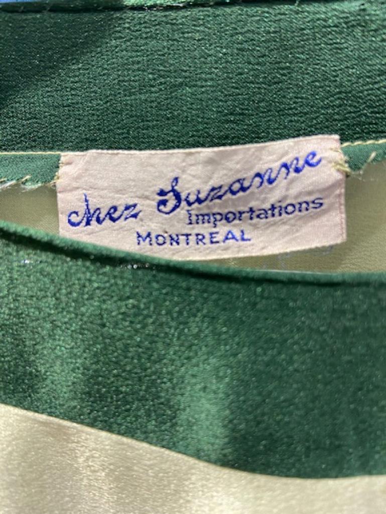 Pale green and forest green silk satin pyjamas Chez Suzanne Circa 1930's 4
