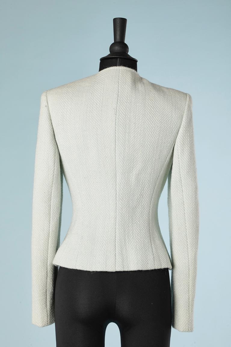 Pale green and off-white tweed jacket with double zip Gianni Versace Couture  In Excellent Condition For Sale In Saint-Ouen-Sur-Seine, FR