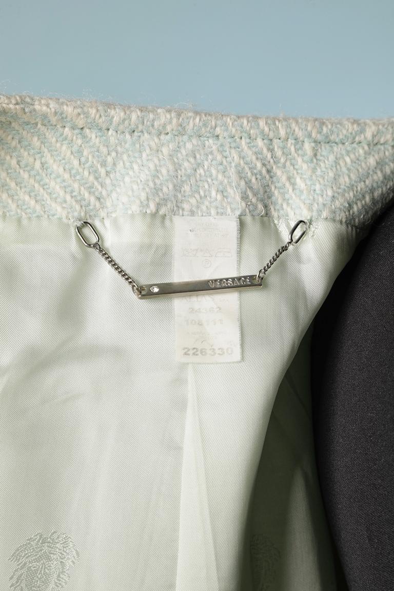 Women's Pale green and off-white tweed jacket with double zip Gianni Versace Couture For Sale