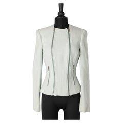 Pale green and off-white tweed jacket with double zip Gianni Versace Couture 
