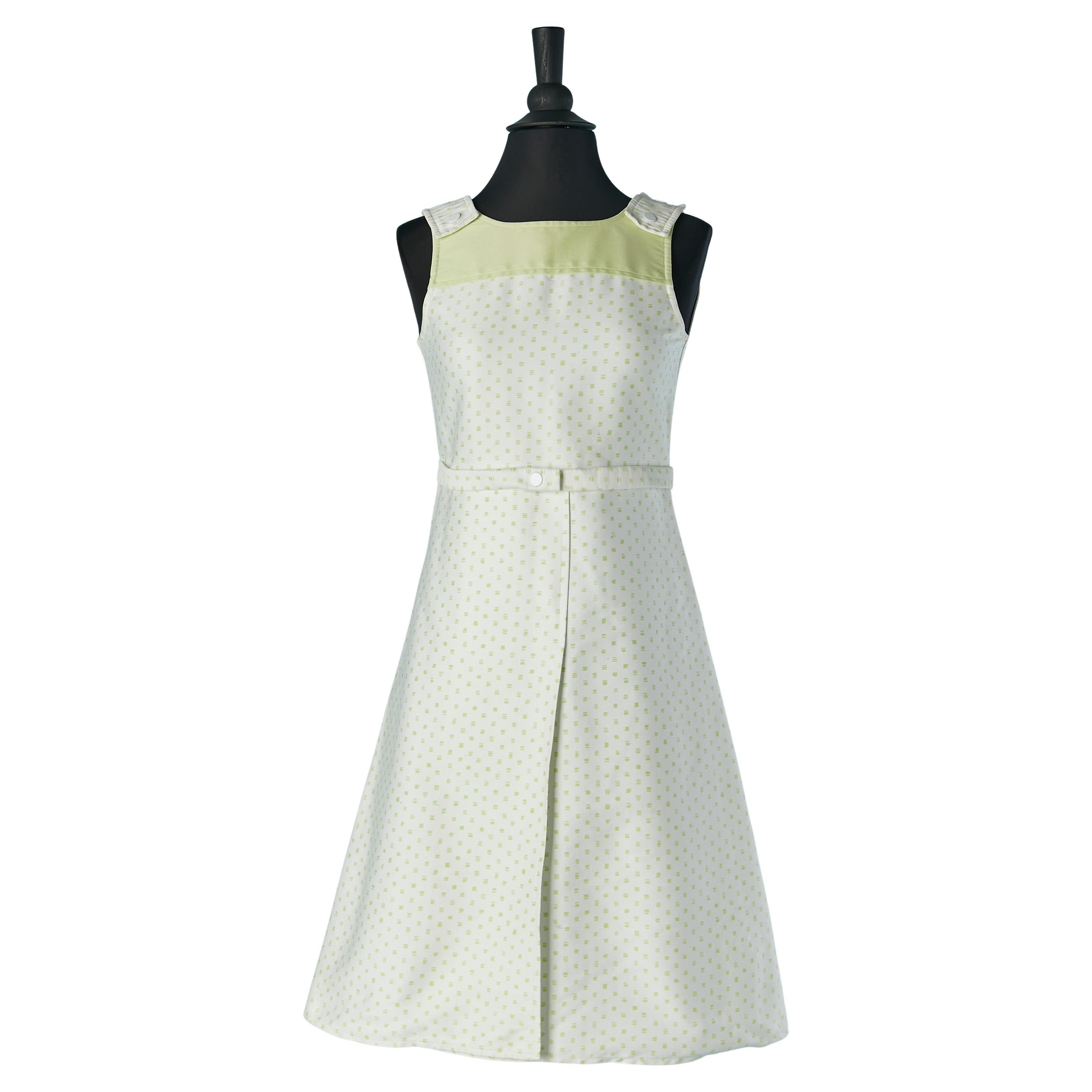 Pale green and white printed cotton day dress COURREGES