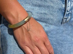 GIA Natural Jadeite Jade Pale Green & Brown Hinged Bangle 14K Gold