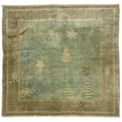 Pale Green Chinese Art Deco Square Rug