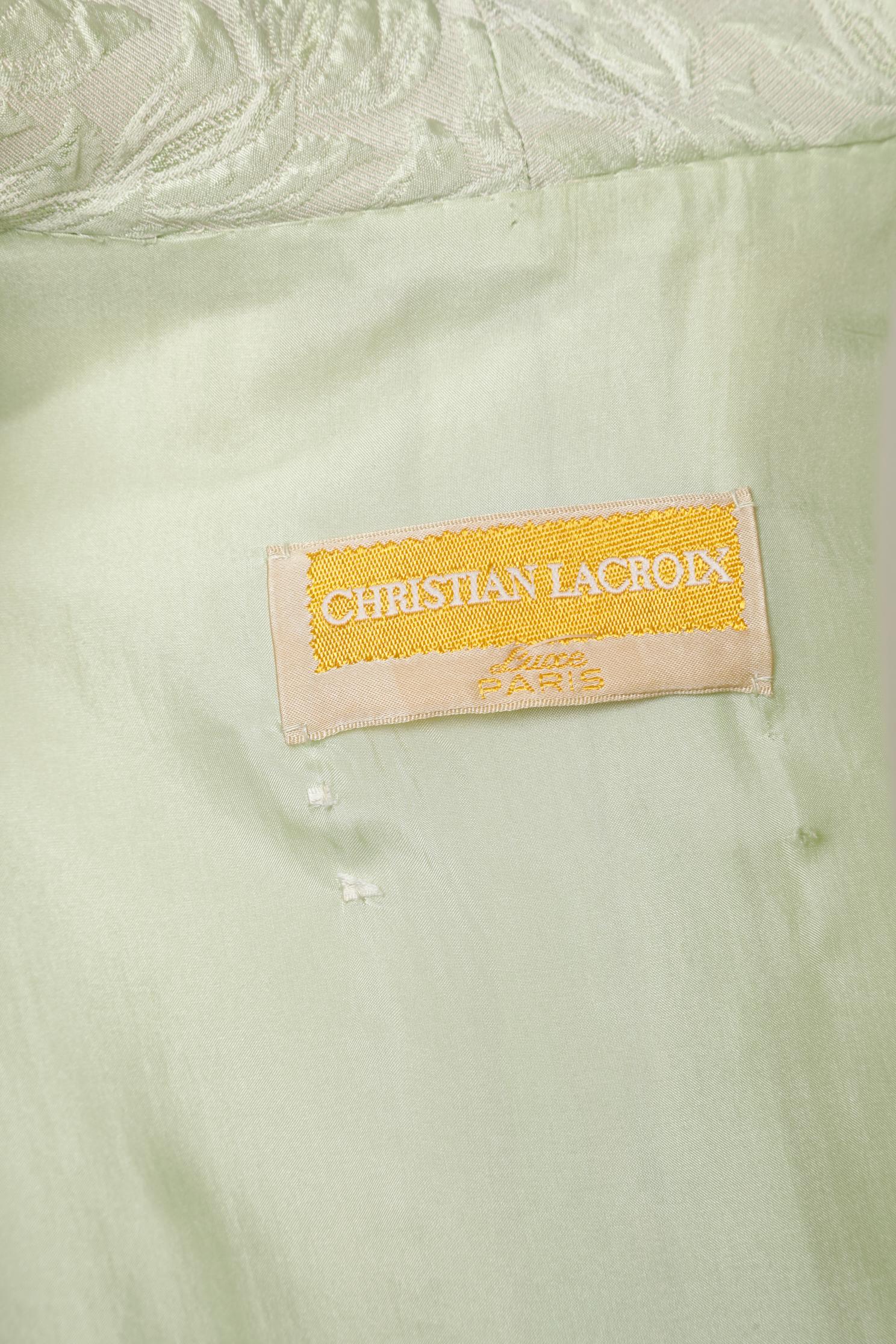 Women's Pale green damask pant-suit Christian Lacroix Luxe Paris  For Sale