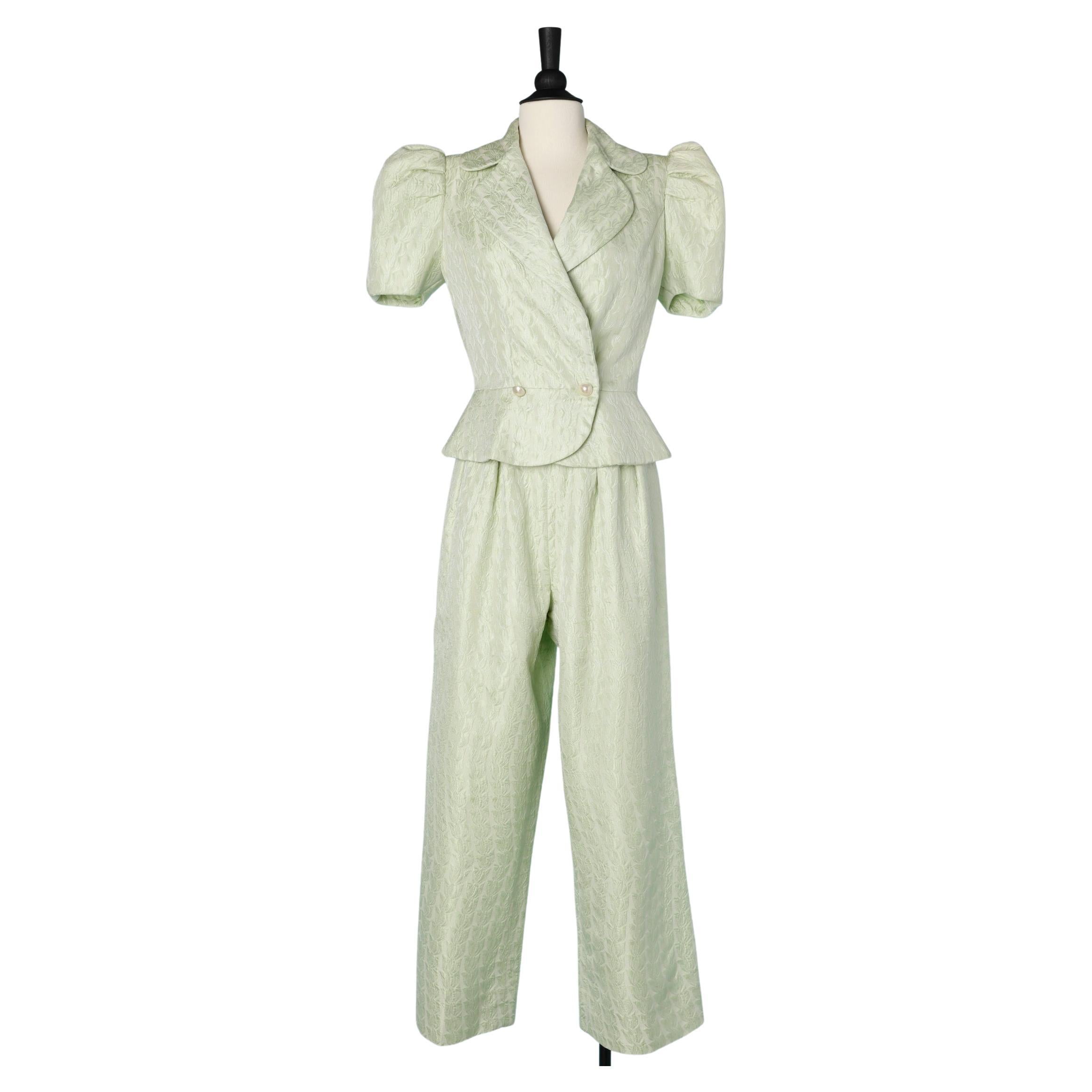 Pale green damask pant-suit Christian Lacroix Luxe Paris  For Sale