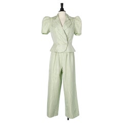 Combinaison pantalon en damas vert pâle Christian Lacroix Luxe Paris