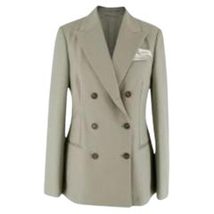 Pale Green Double-Breasted Wool Blazer with Pocket Square