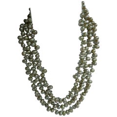 Pale Green Drop Cultured Pearl Beryl Sterling Silver Necklace