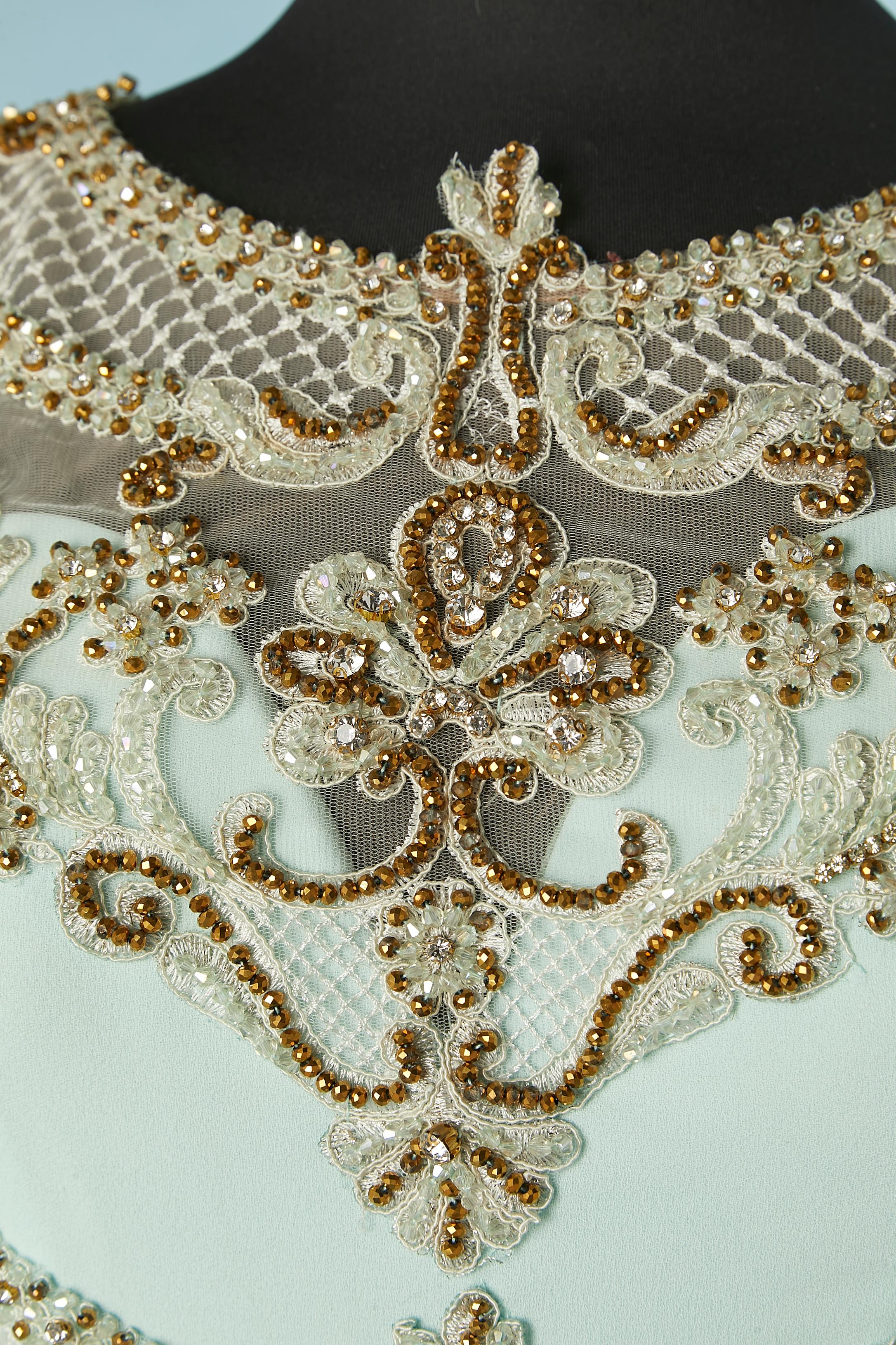 Gray Pale green evening dress with rhinestone and beads Gai Mattiolo The Red Carpet For Sale