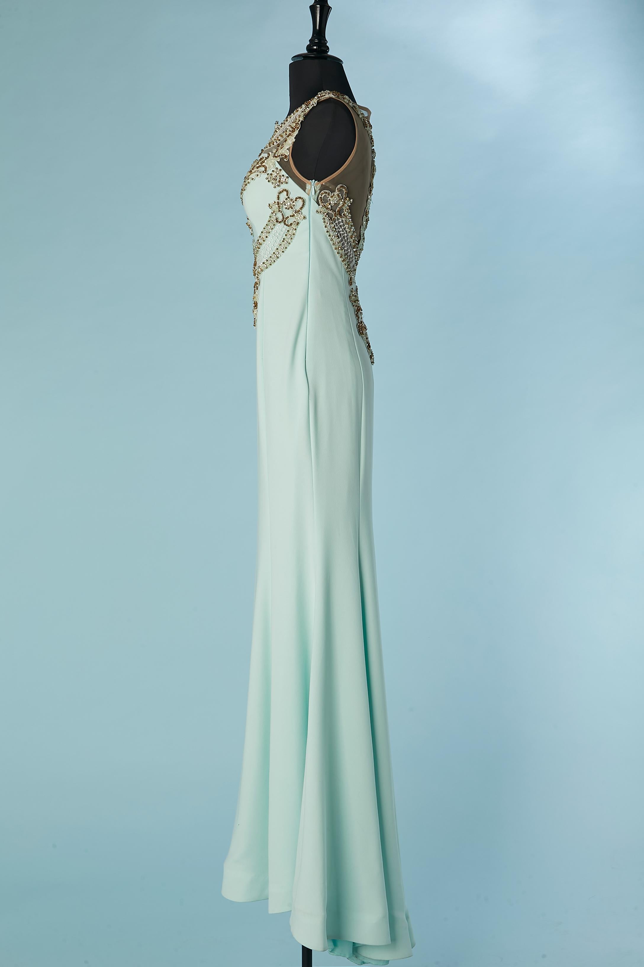 Pale green evening dress with rhinestone and beads Gai Mattiolo The Red Carpet  For Sale 2