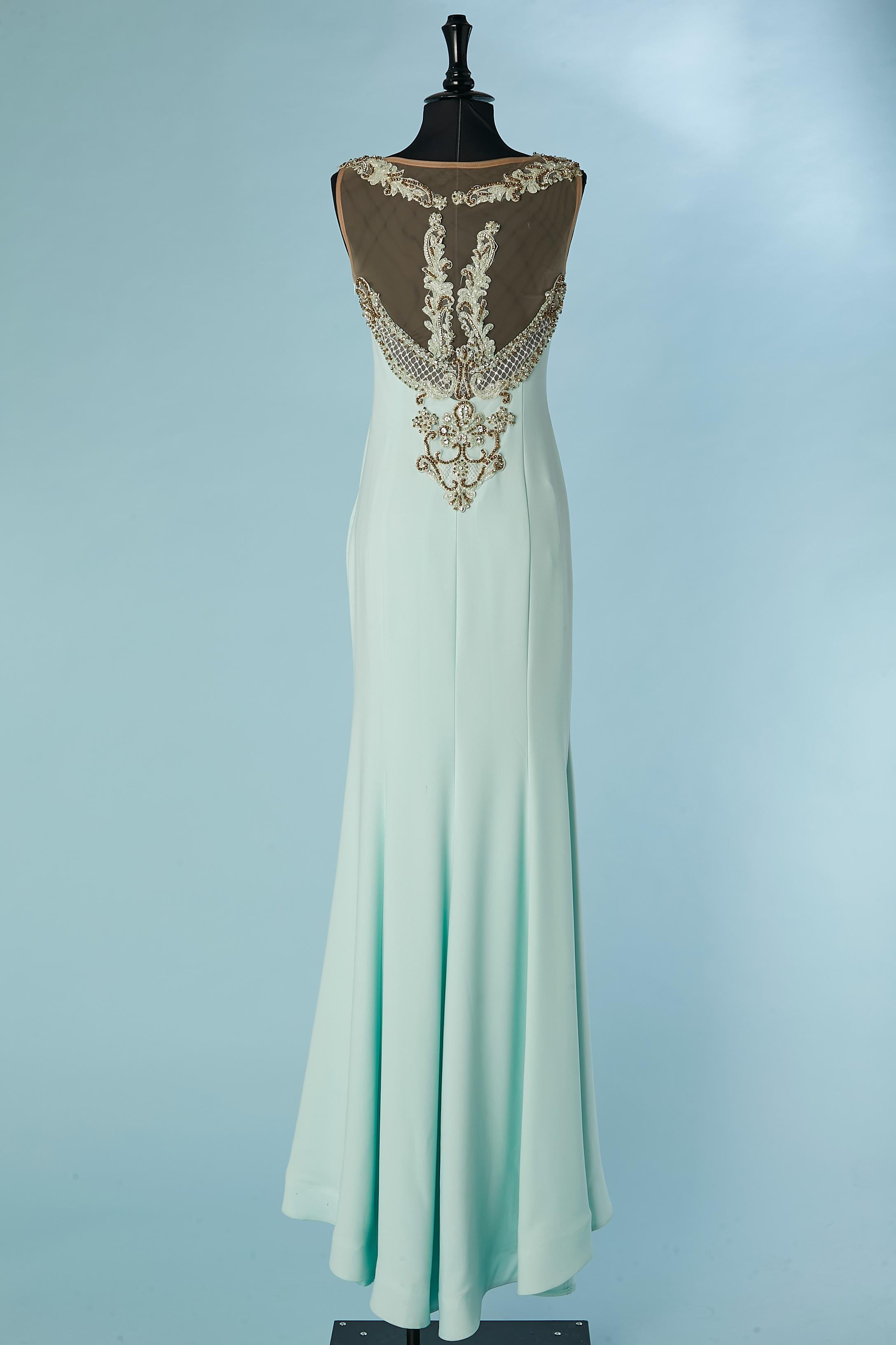 Pale green evening dress with rhinestone and beads Gai Mattiolo The Red Carpet  For Sale 3