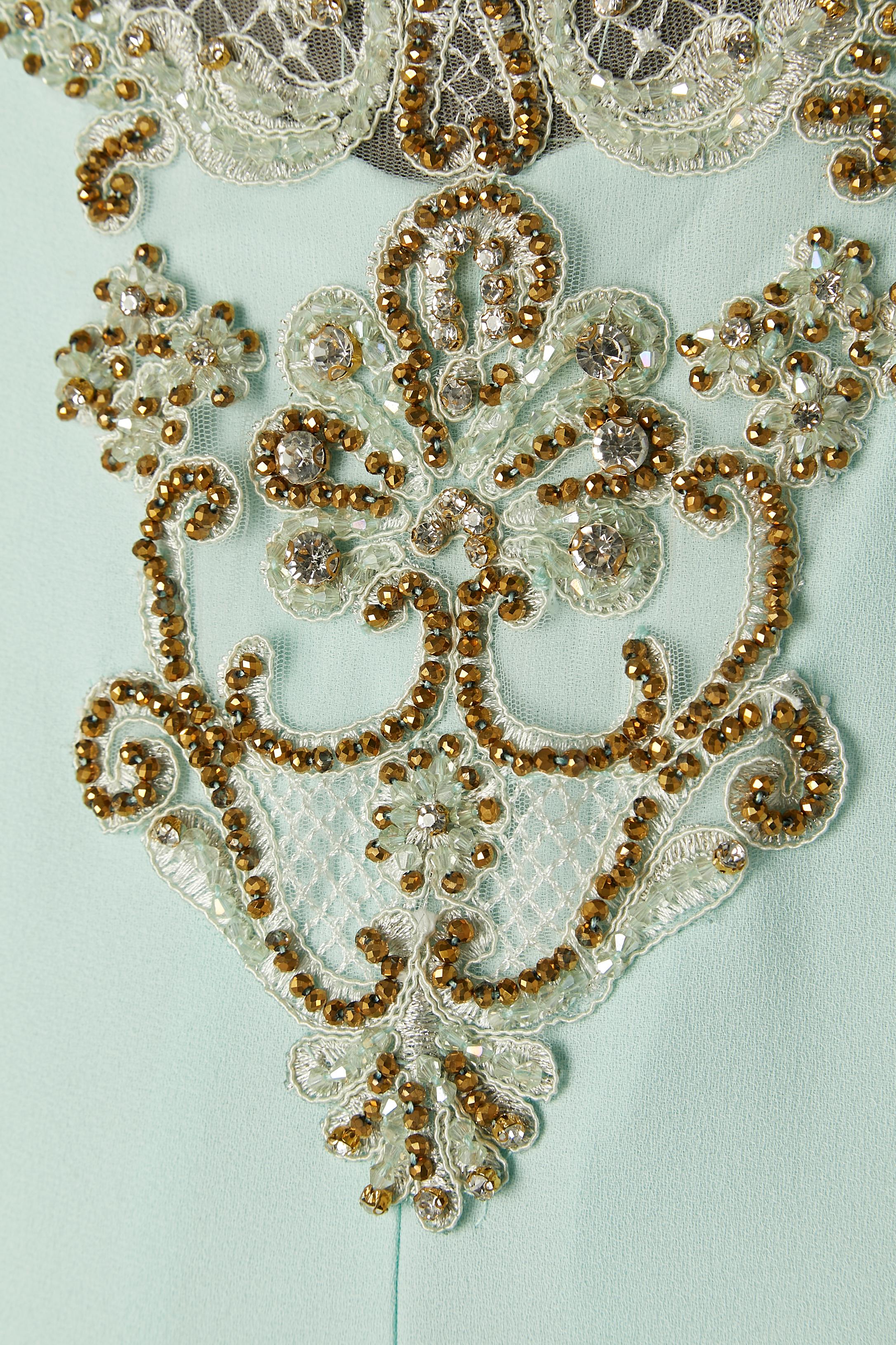 Pale green evening dress with rhinestone and beads Gai Mattiolo The Red Carpet For Sale 4