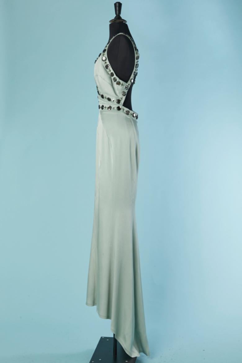 Robe de soirée vert pâle ornée de strass VERSACE COLLECTION Pour femmes en vente