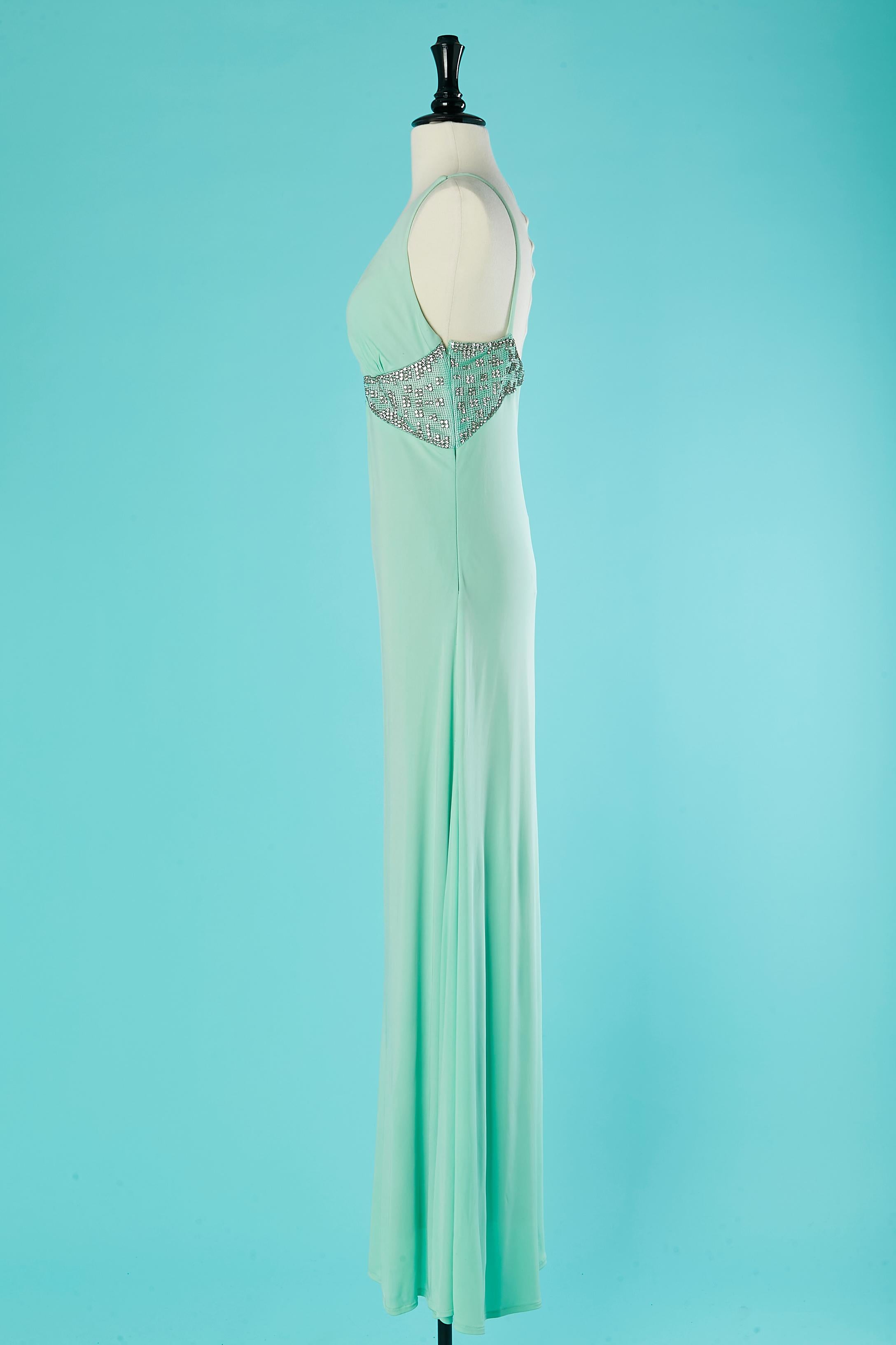 Pale green evening dress with rhinestone waist Gai Mattiolo New with tag In New Condition For Sale In Saint-Ouen-Sur-Seine, FR