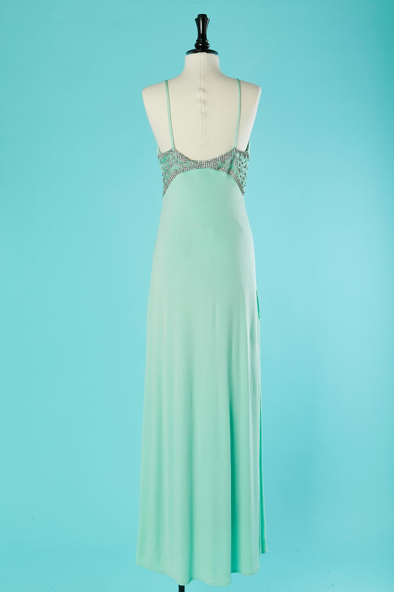 Pale green evening dress with rhinestone waist Gai Mattiolo New with tag  For Sale at 1stDibs