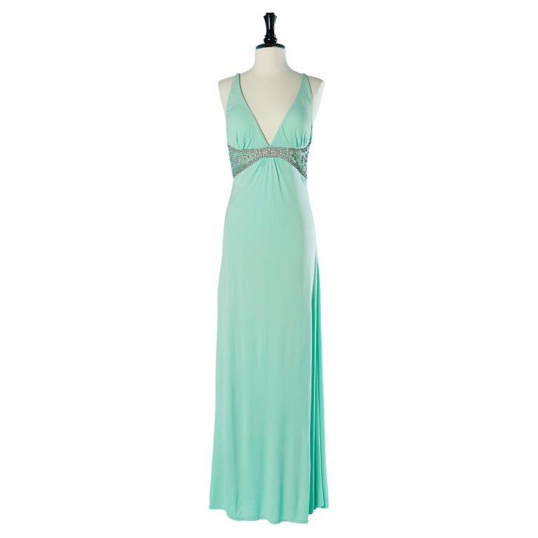 Pale green evening dress with rhinestone waist Gai Mattiolo New with tag  For Sale at 1stDibs