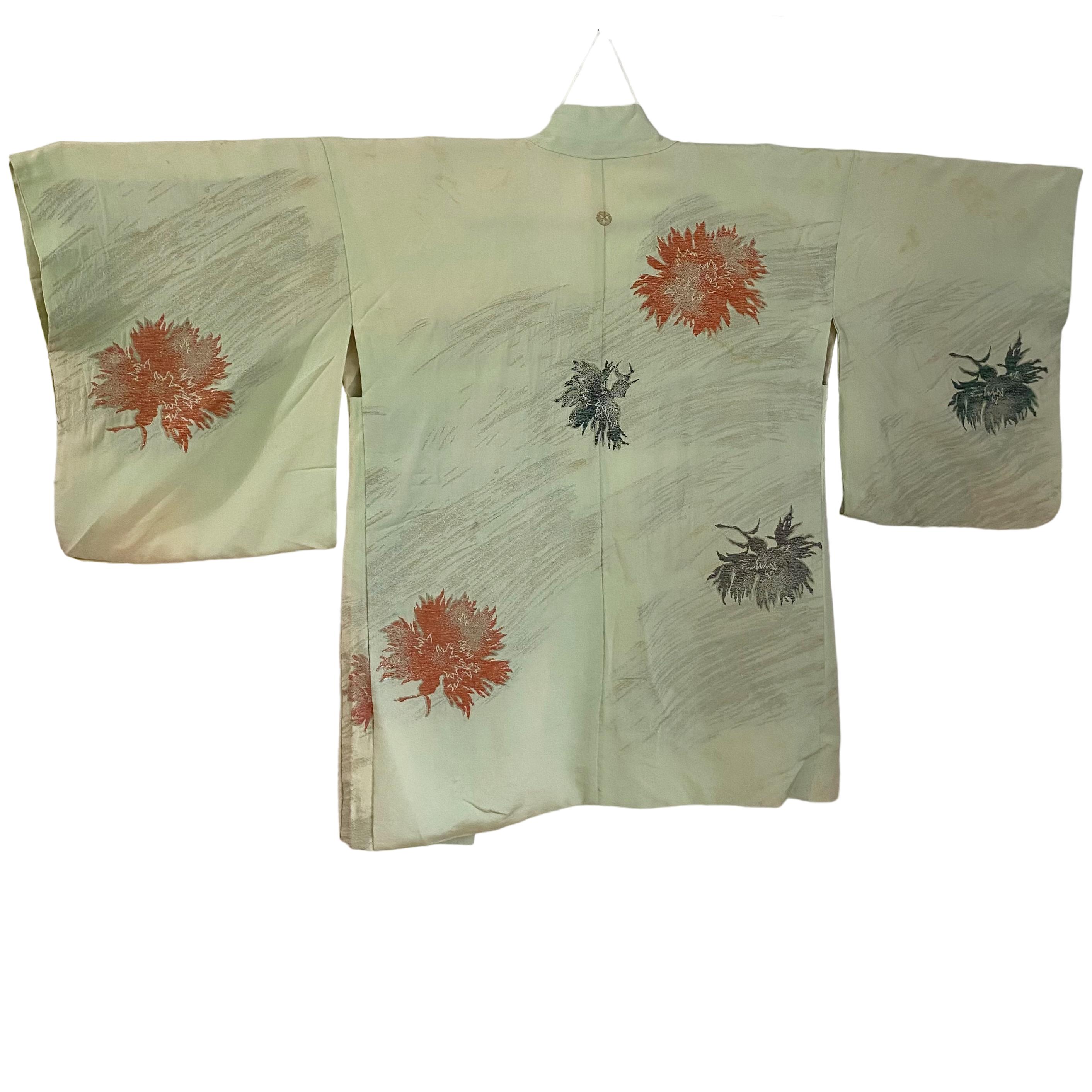 Women's Pale Green Japanese Silk Brocade Kimono Cocoon Jacket vintage For Sale
