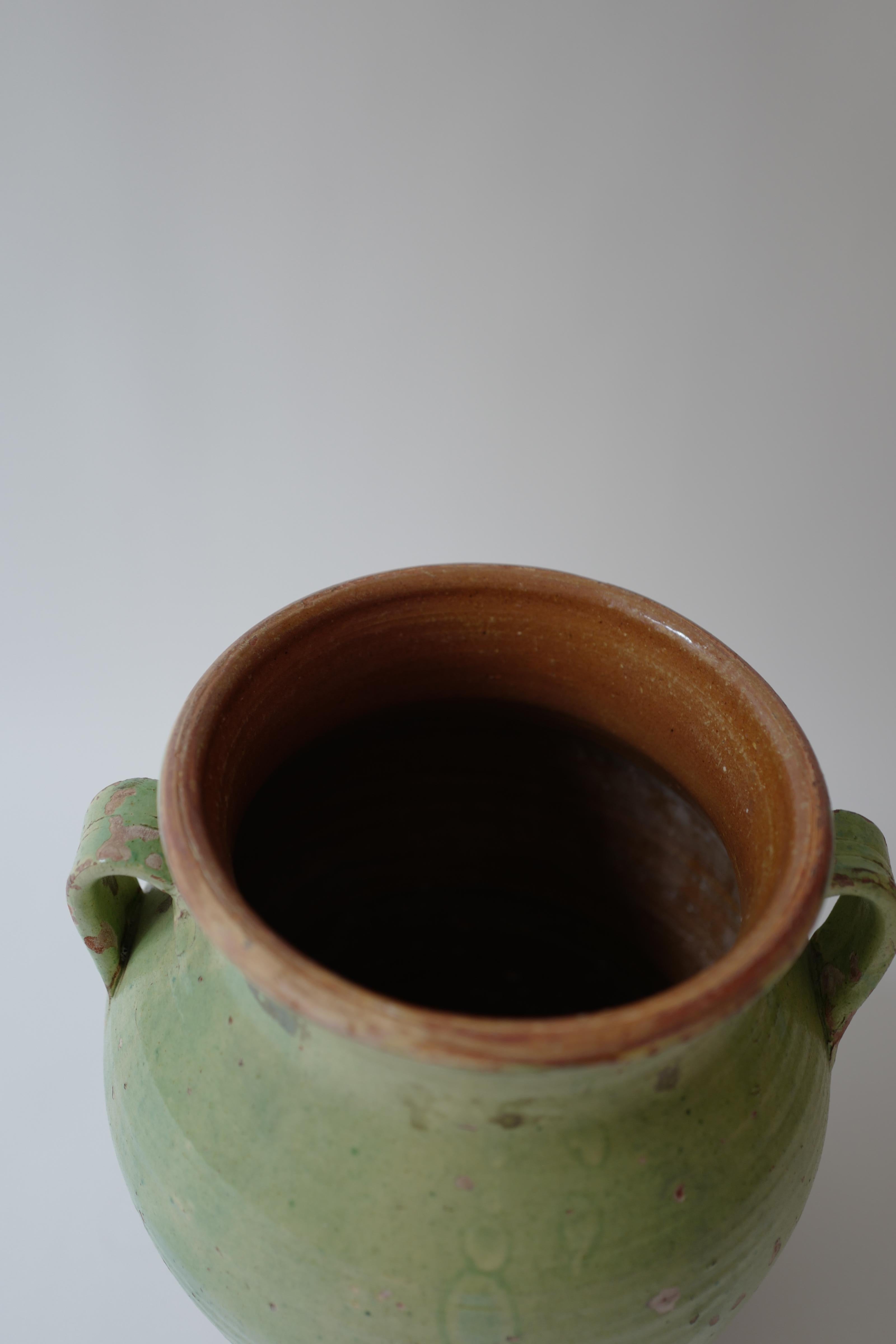 Pottery Pale Green French Terracotta Glazed Pot For Sale