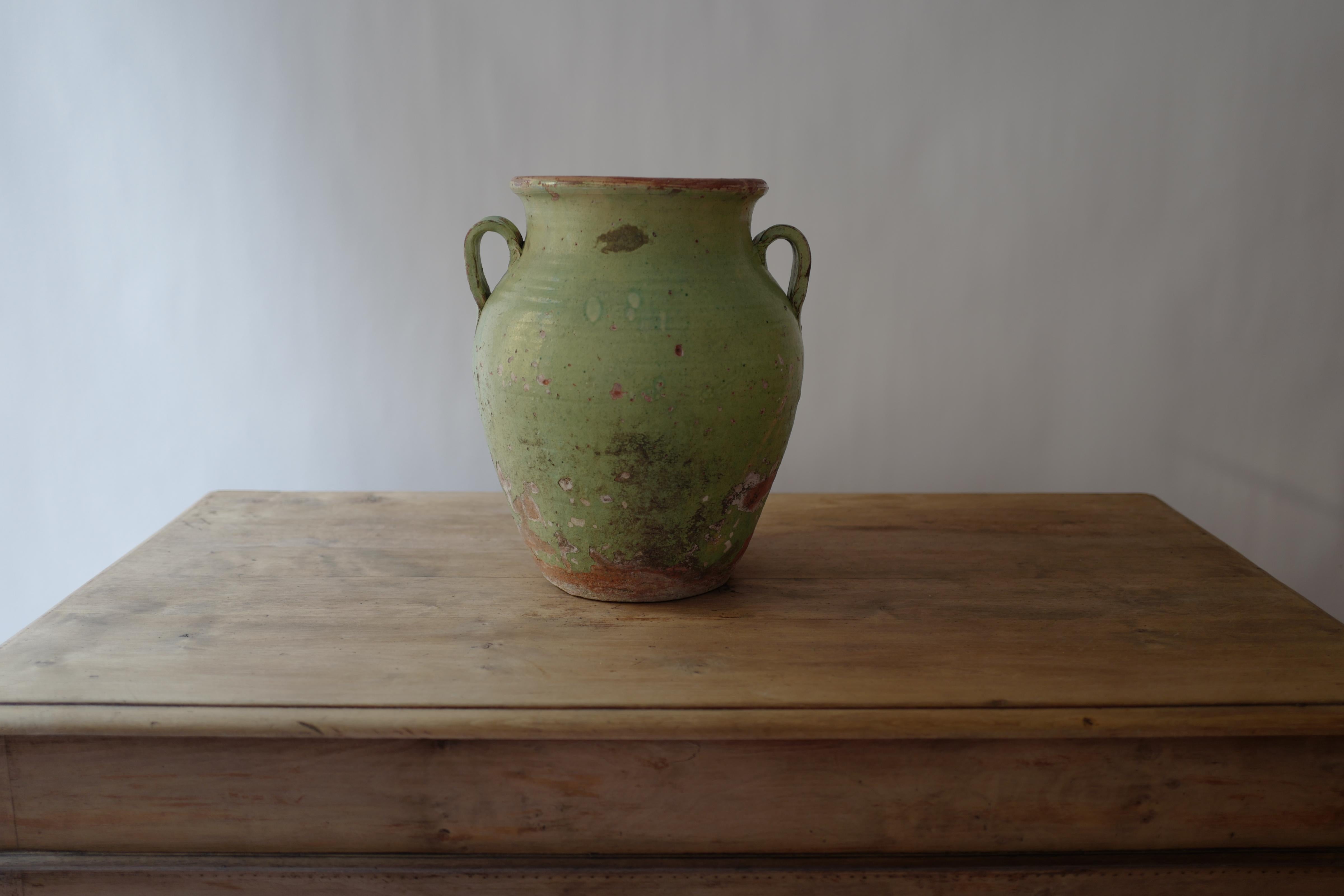 Pale Green French Terracotta Glazed Pot For Sale 1