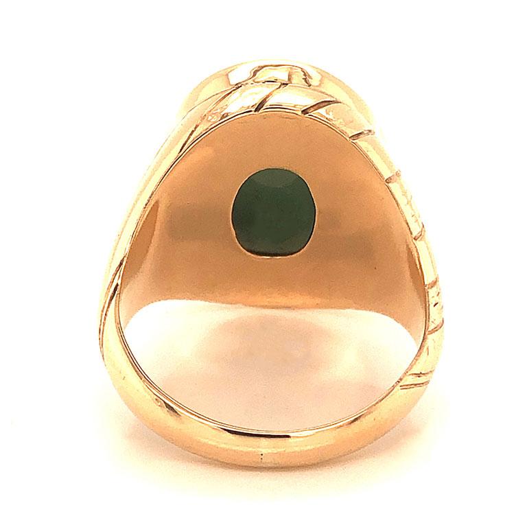 Pale Green Jade Ring ~14 carats in 14k Yellow Gold For Sale 2