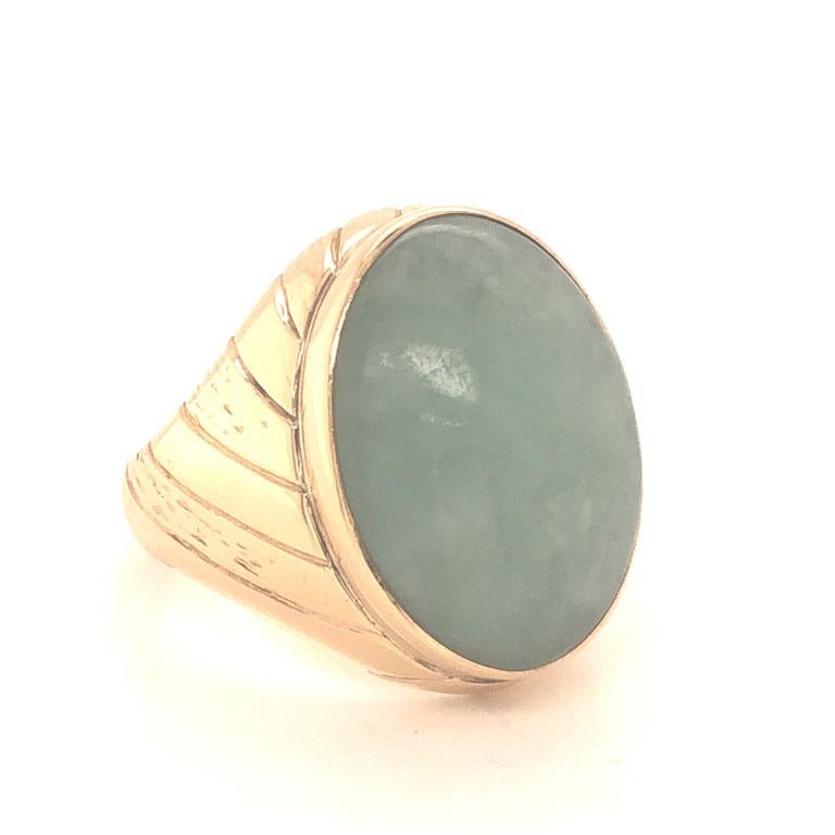 Pale Green Jade Ring ~14 carats in 14k Yellow Gold For Sale 3